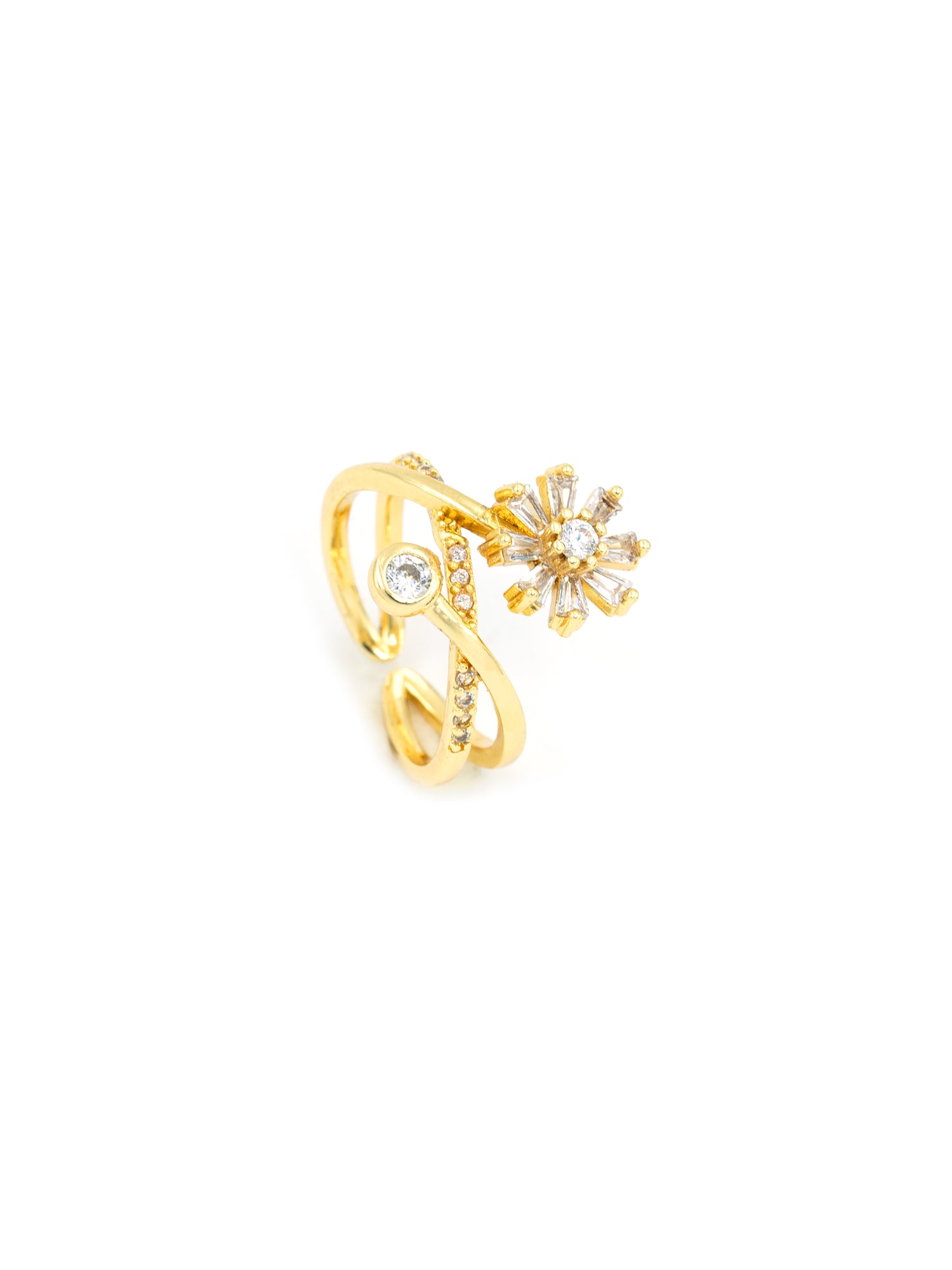 Artklim Gold-Plated Crossover Flower Anti-Tarnish Ring