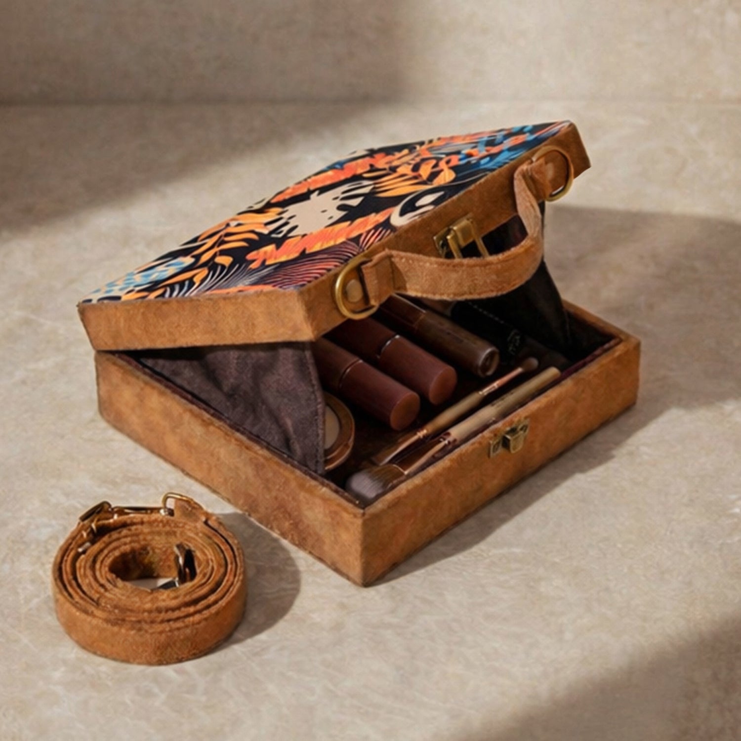 Multipattern Leaves Printed Suitcase Style