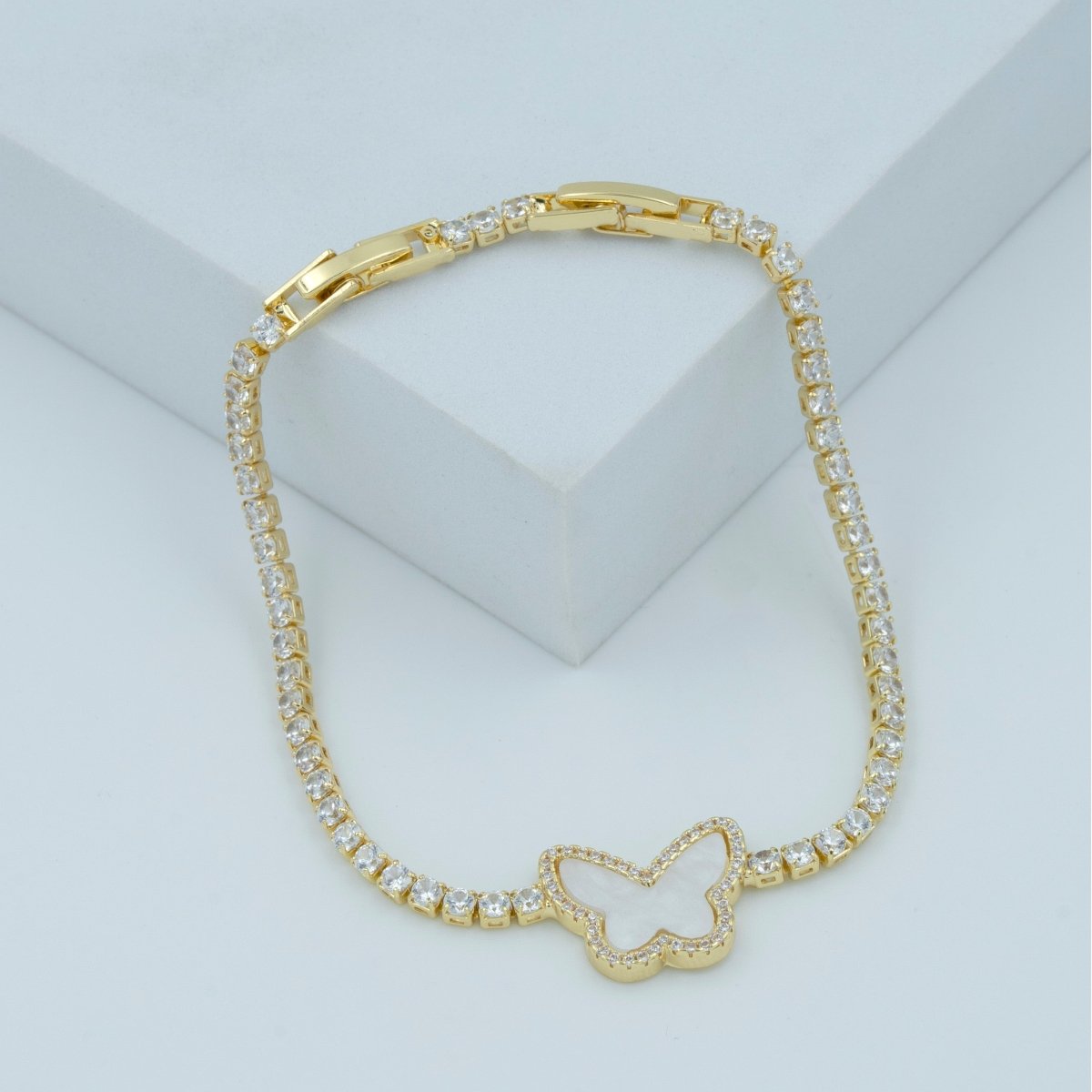 Artklim Gold Plated White Butterfly MOP Bracelet