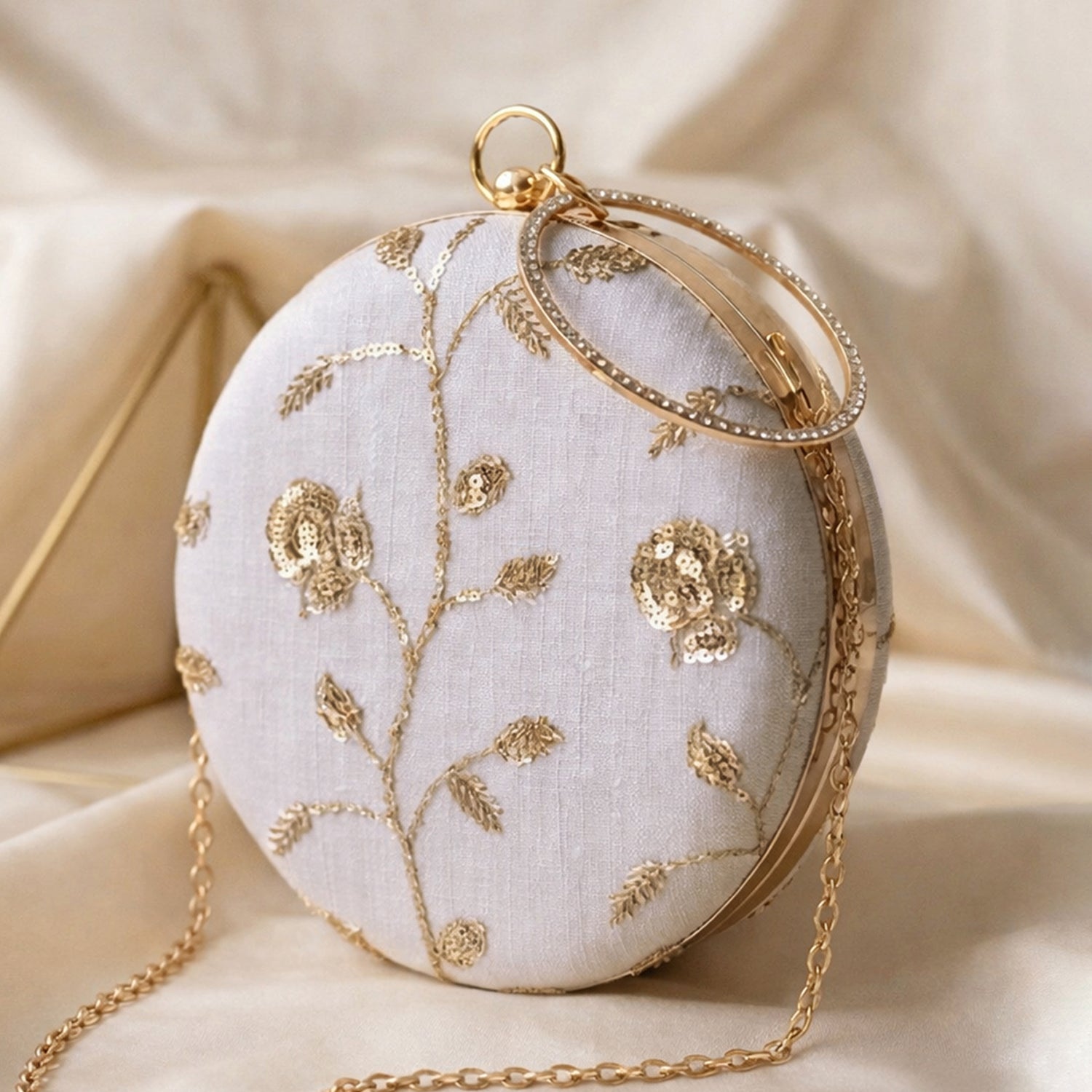 Artklim Ivory White Floral Round Clutch