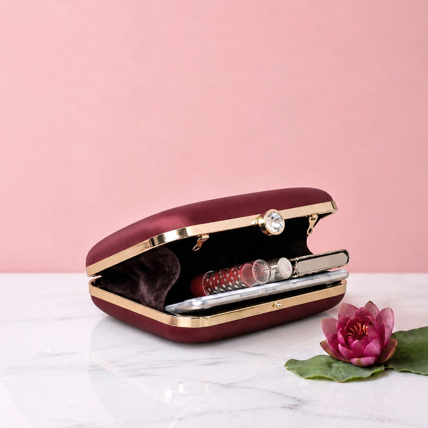 Artklim Maroon Flower Girl Portrait Printed Clutch