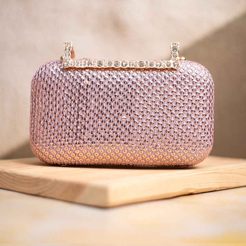 Artklim Pink Sequins Fabric Party Clutch