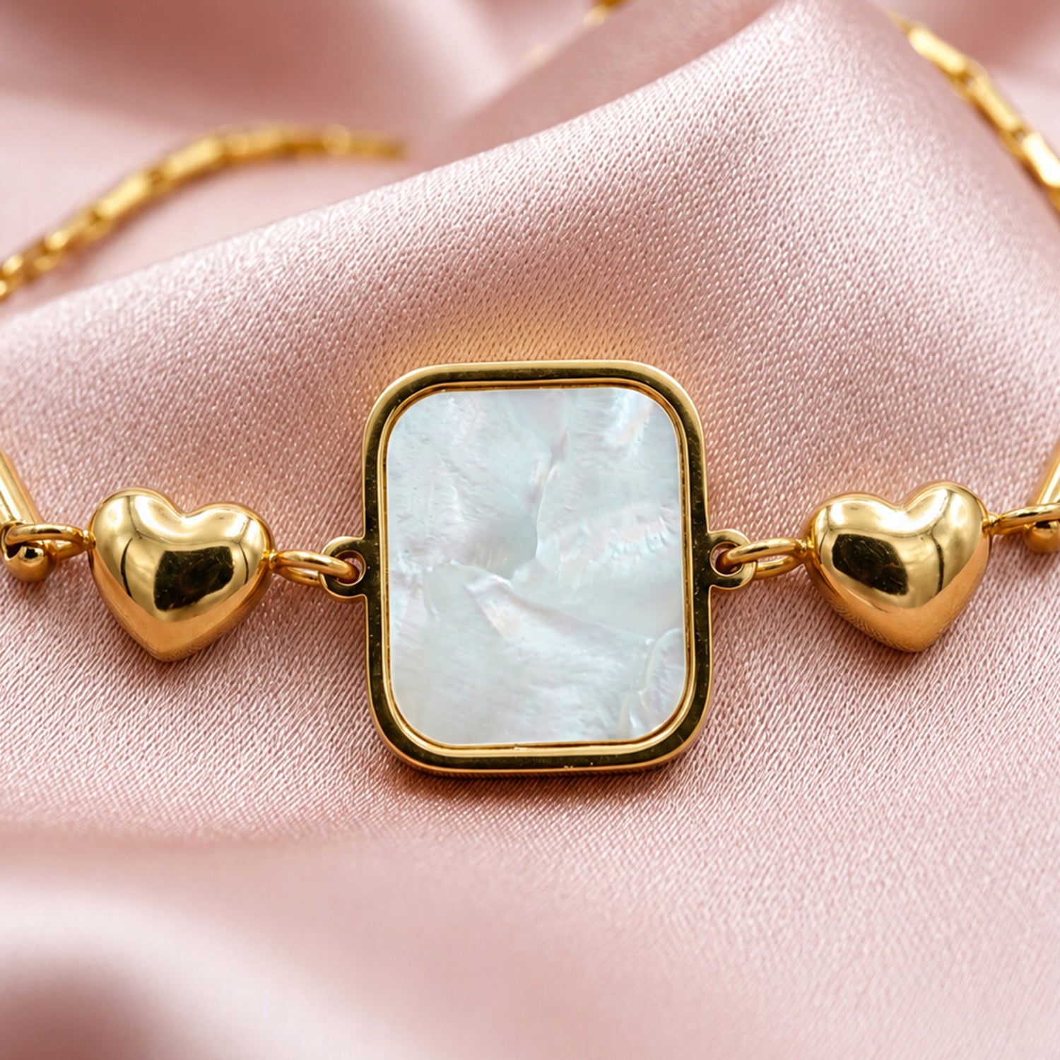 Artklim Minimal White Rectangle Charm Gold Bracelet Anti-Tarnish Bracelet
