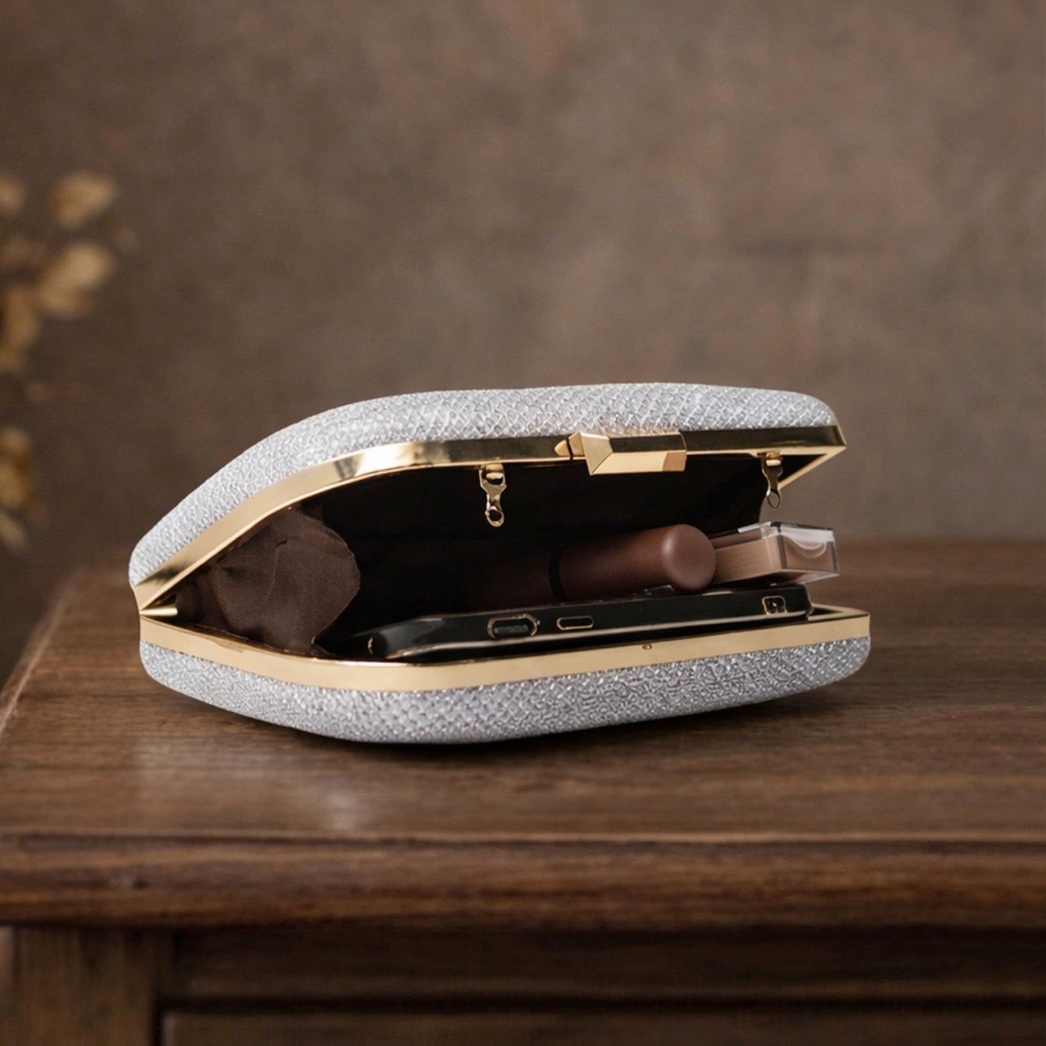 Artklim Silver Glitter Embroidery Clutch