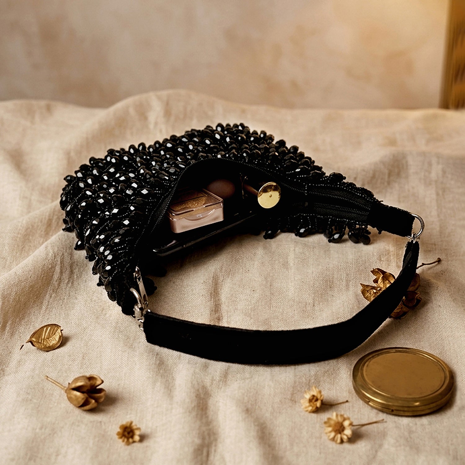 Artklim Midnight Glam Black Elegant Embroidery Clutch