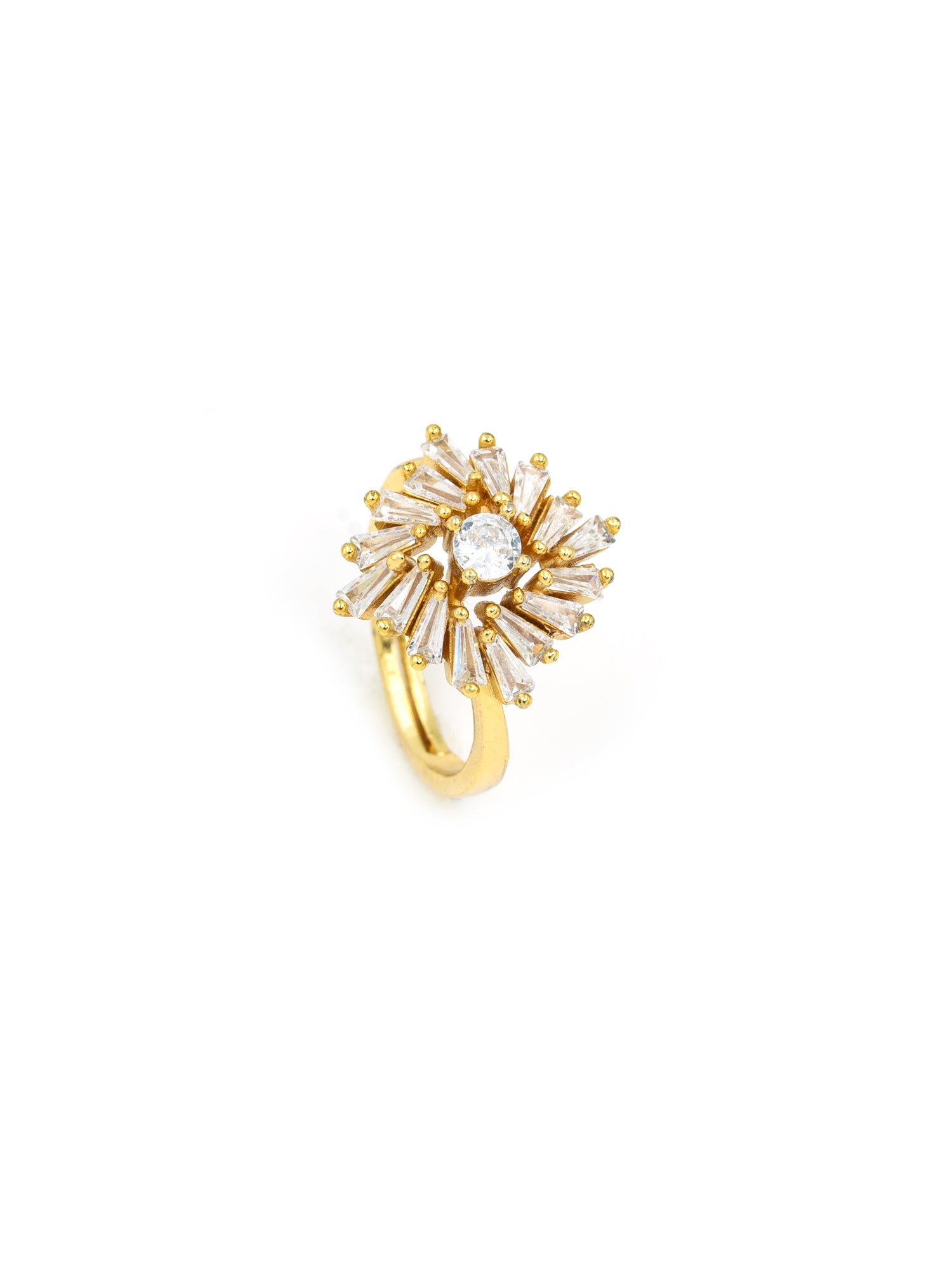 Artklim Gold-Plated Sunburst Solitaire Anti-Tarnish Ring
