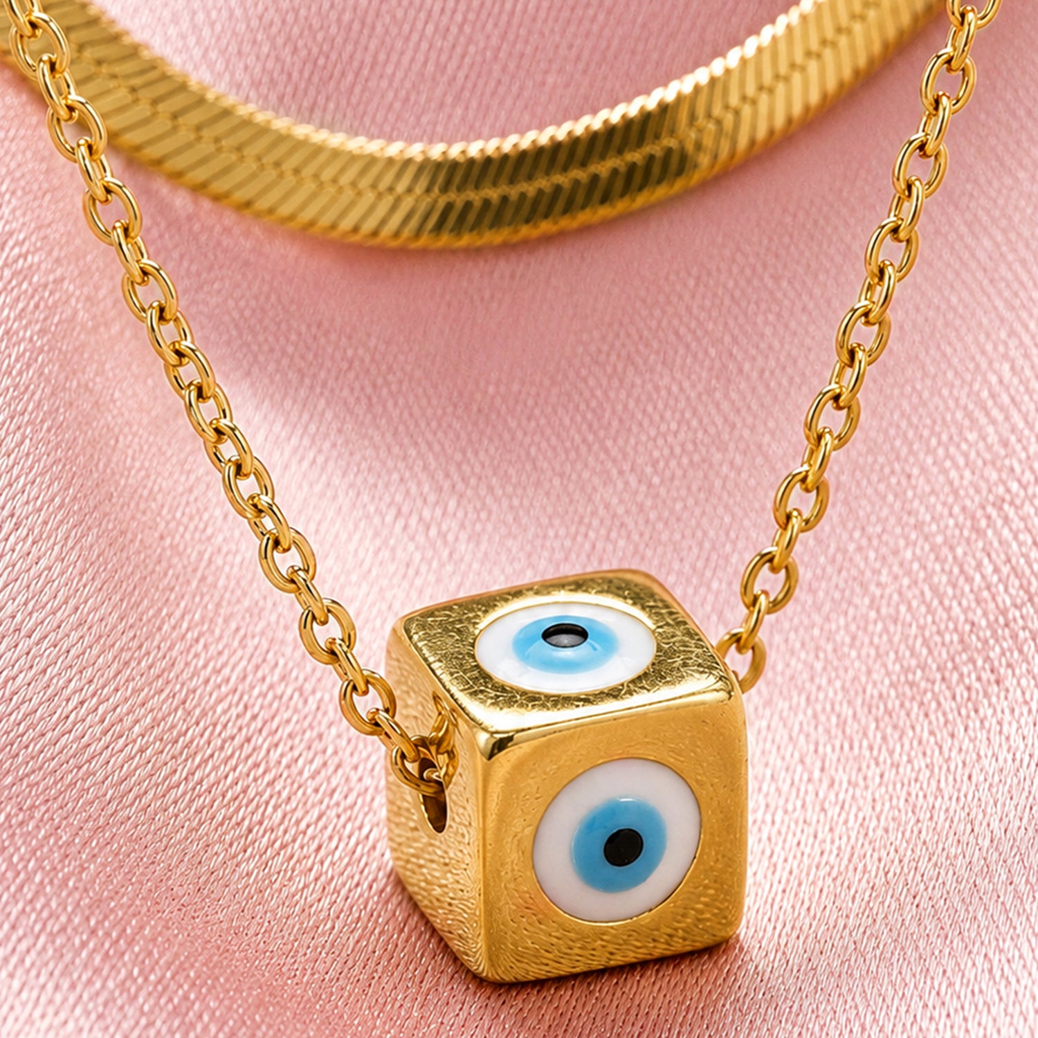 Artklim Cube Evil Eye Layered Anti-Tarnish Pendant Necklace