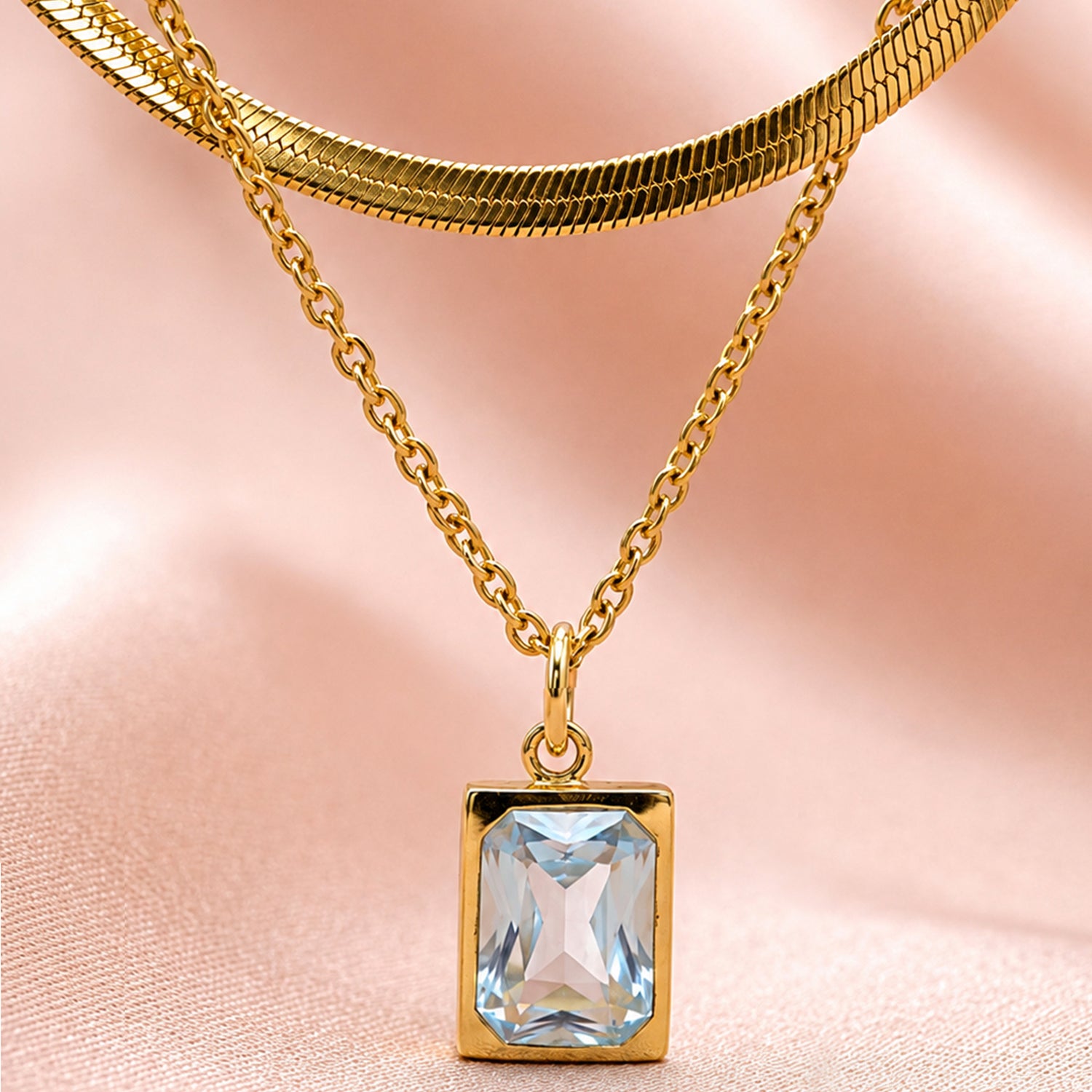 Artklim Dual Layer Crystal Bar Anti-Tarnish Pendant Necklace