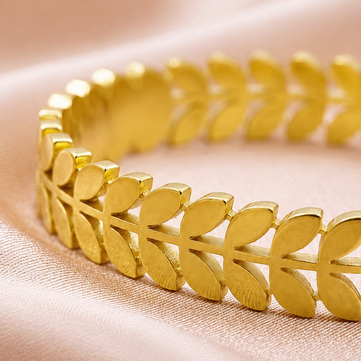 Artklim Golden Leaf Vine Anti-Tarnish Bangle Bracelet