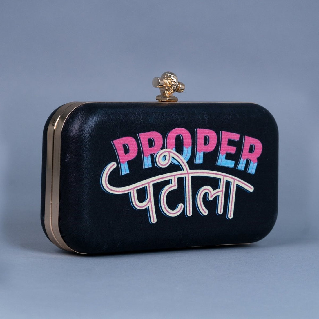 Artklim Black Based Quirky Printed Leatherette Clutch