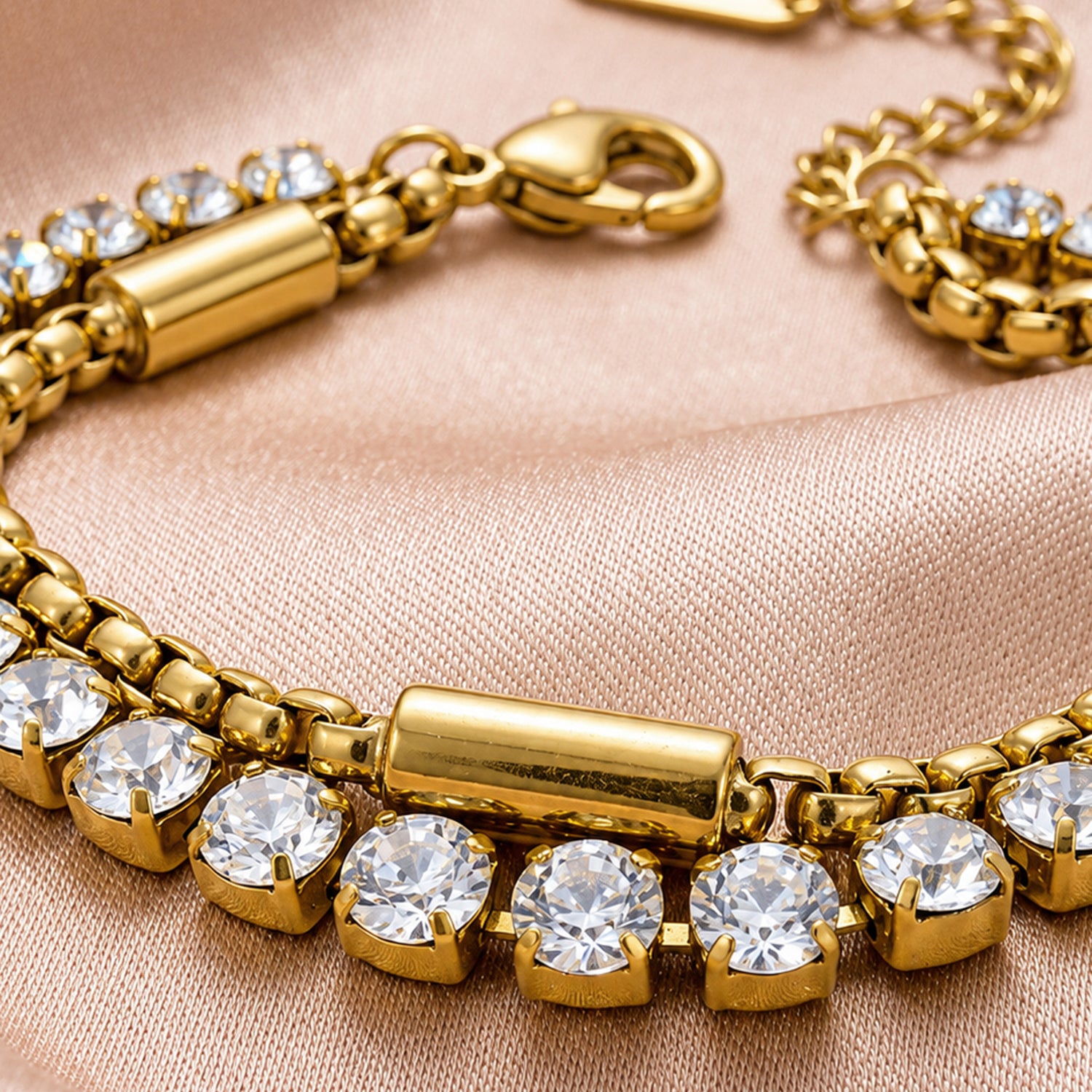 Artklim Luxury Double Row Crystal Tennis Gold-Tone Anti-Tarnish Bracelet