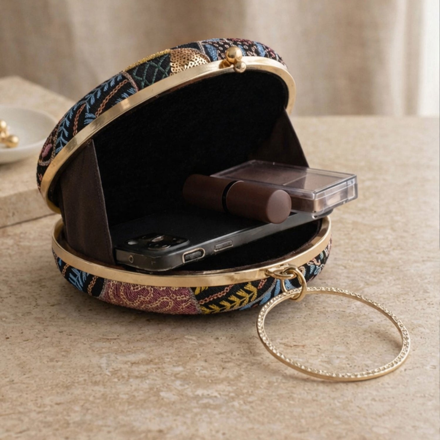 Artklim Artisan Patchwork Mosaic Velvet Embroidery Clutch