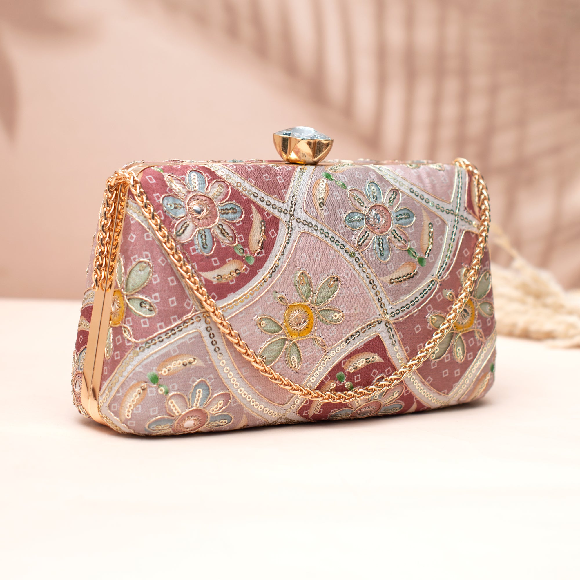 Artklim Dusty Rose & Maroon Patchwork Clutch