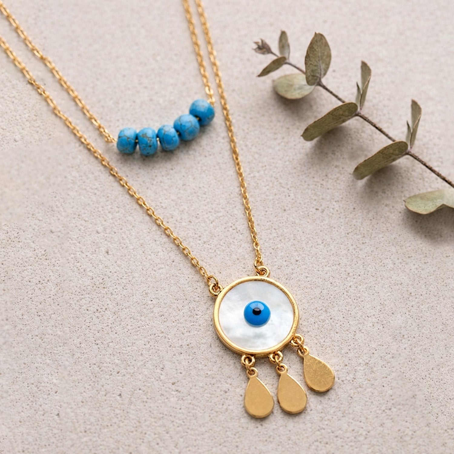 Artklim Turquoise Bead Layered Anti-Tarnish Necklace