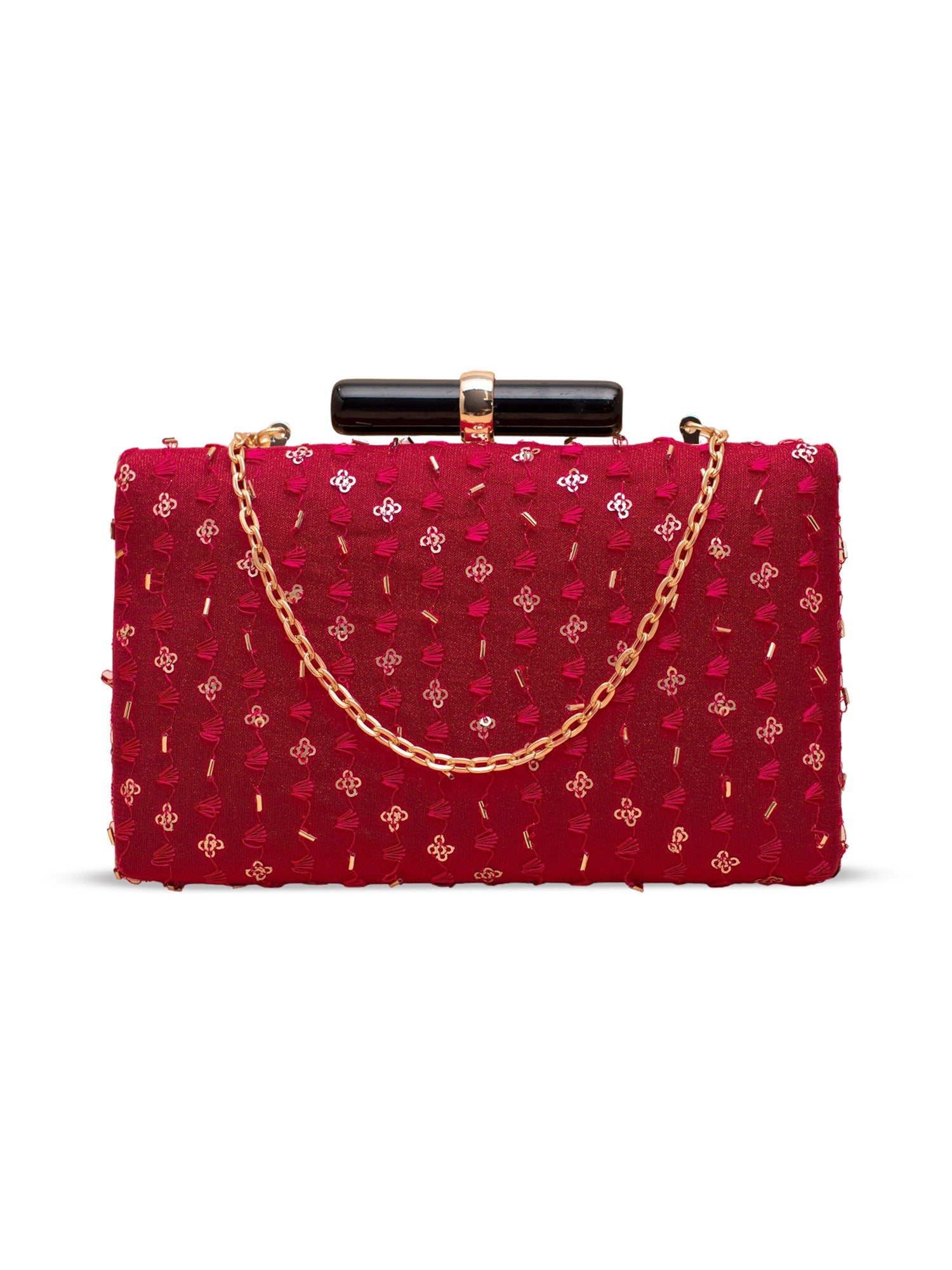 Artklim Golden Glam Maroon Embroidery Clutch