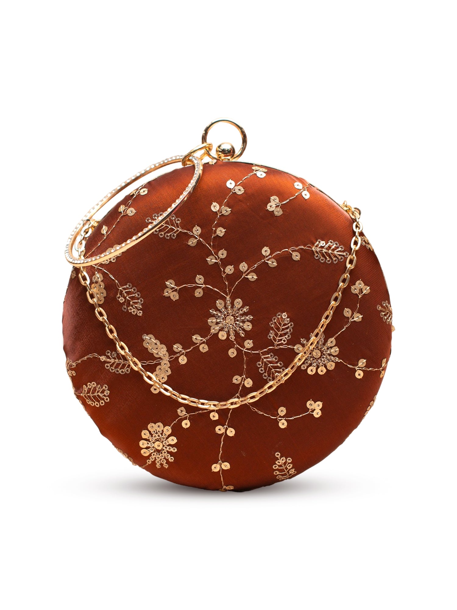 Artklim Copper Brown with Golden Floral Embroidery