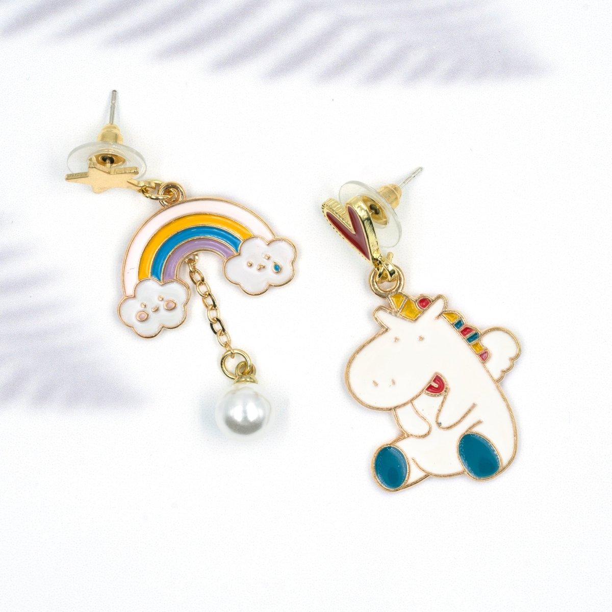 Artklim Unicorn And Rainbow Mismatched Drop Earrings