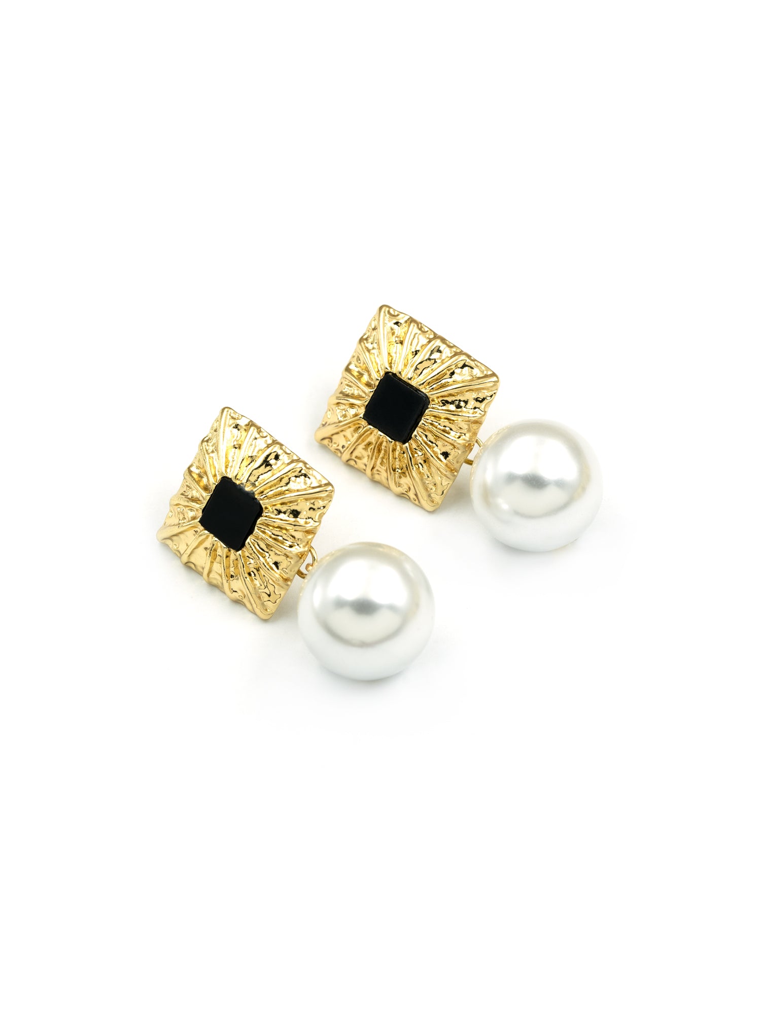 Artklim Black Square Pearl Drop Anti Tarnish Earrings