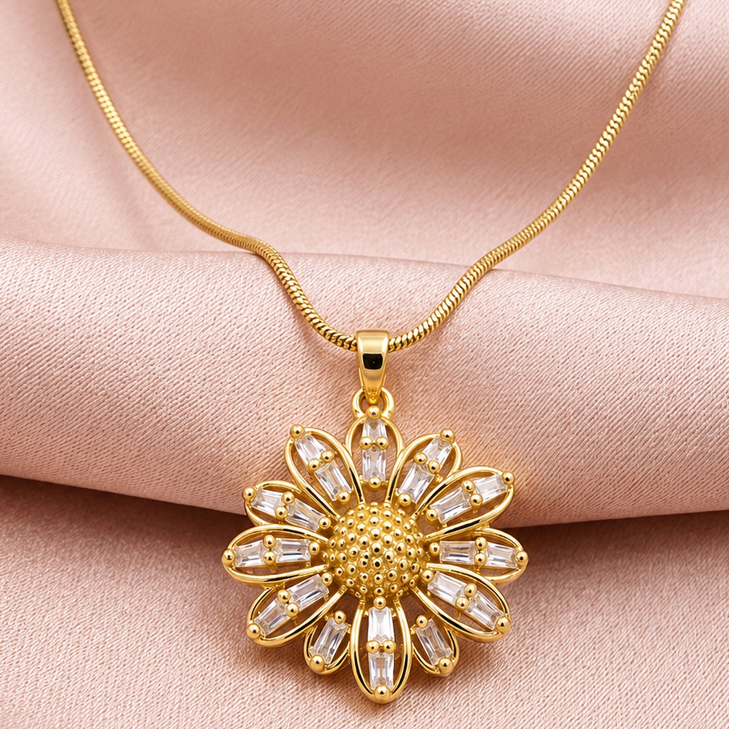 Artklim Sunflower Sparkle Gold Anti-Tarnish Pendant Necklace