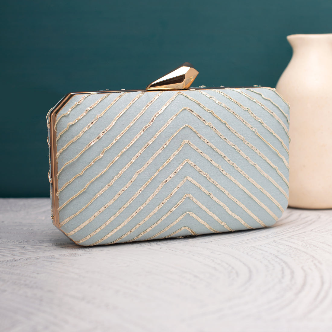 Artklim Gota Patti Blue Mist Glam Clutch