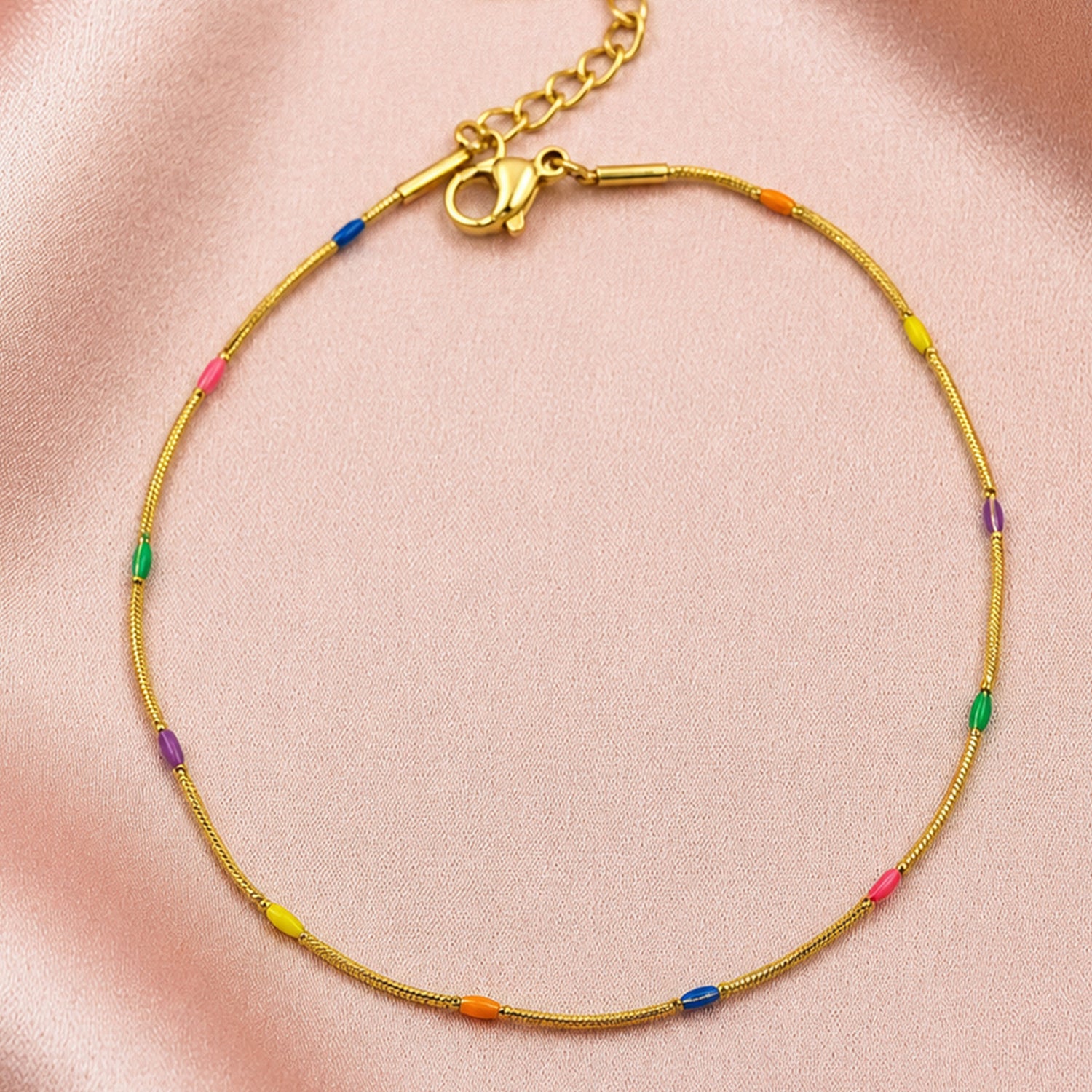 Artklim Rainbow Beaded Gold Chain Minimalist Anti-Tarnish Anklet