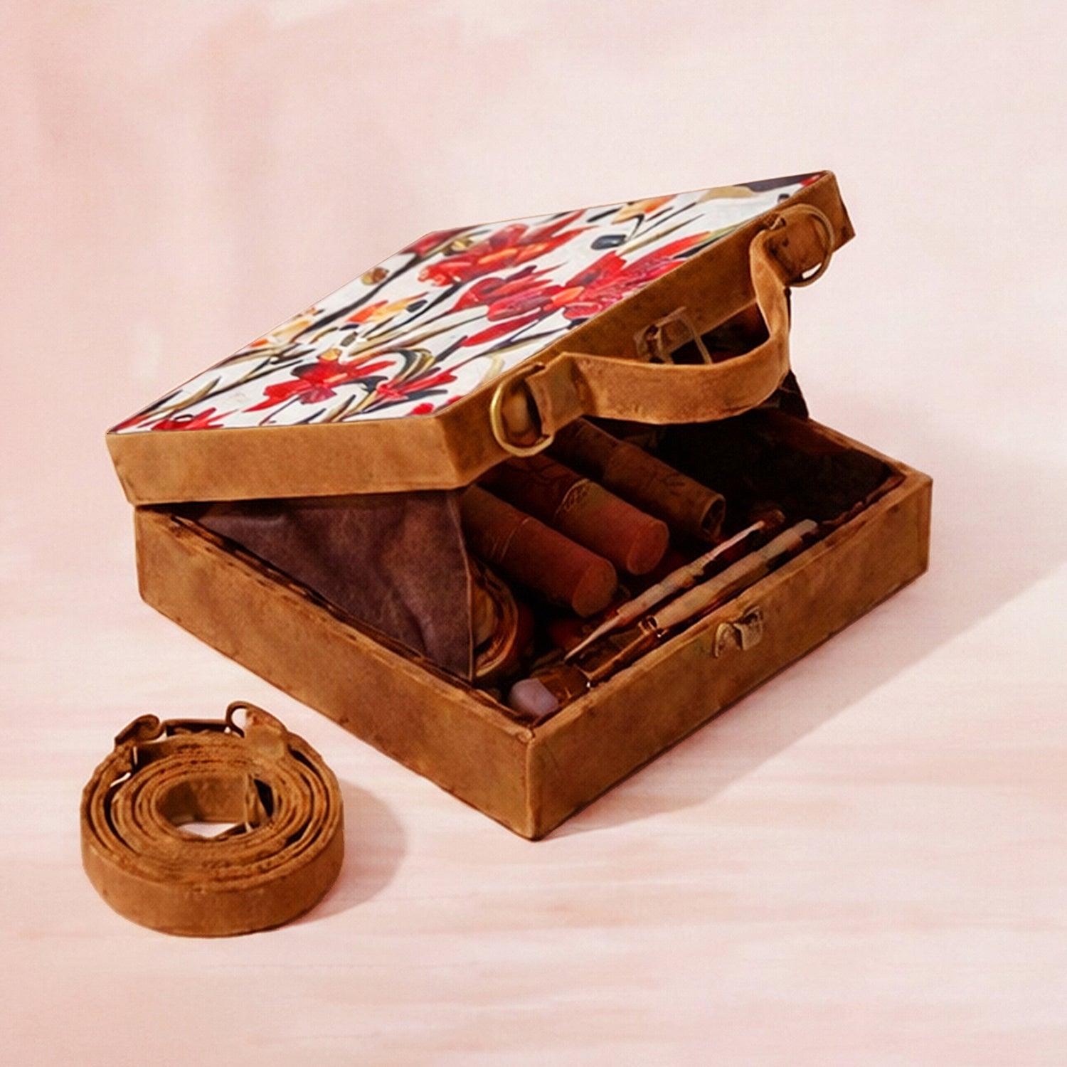 Red Flower Printed Suitcase Style