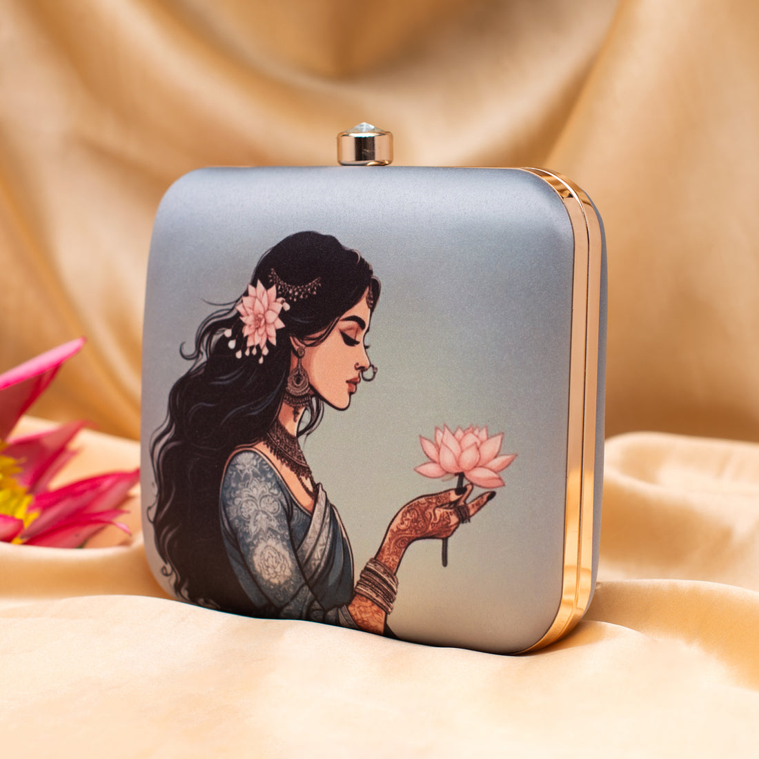 Artklim Lotus Muse Potrait Printed Clutch