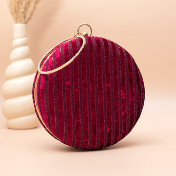 Artklim Crimson Luxe Velvet Stripe Embroidery Clutch