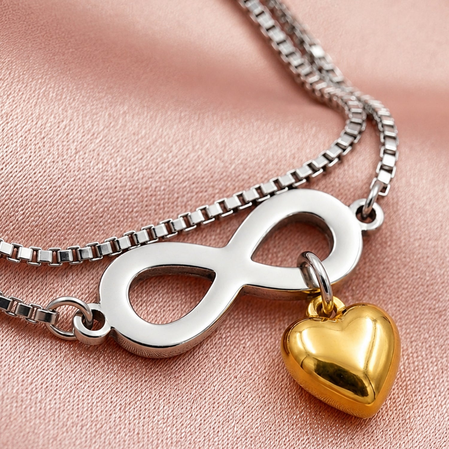 Artklim Infinity Heart Double Layer Silver Chain Anti-Tarnish Anklet