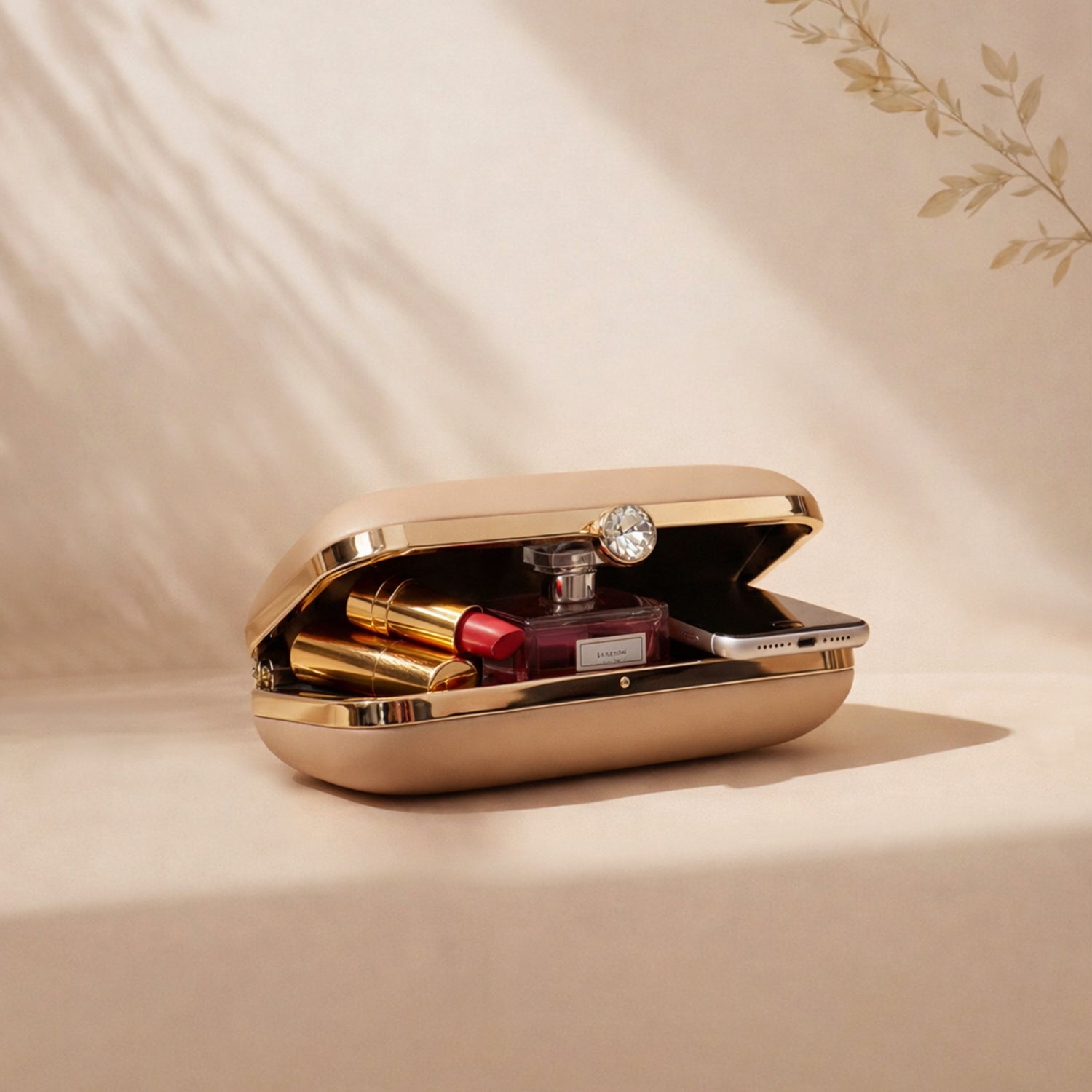 Artklim Beige Based Elegant Woman Portrait Printed Clutch