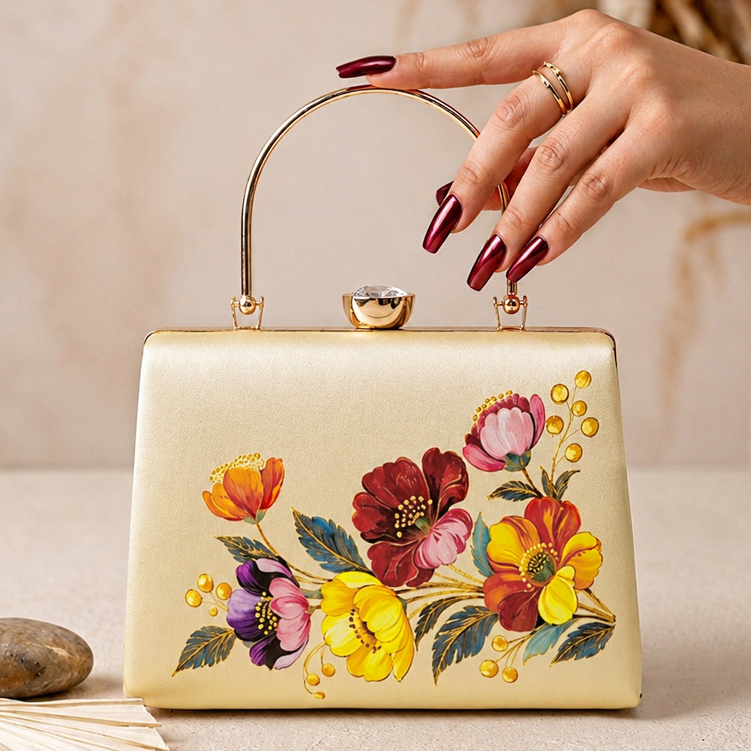 Artklim Floral Symphony Pearl Embroidered Clutch
