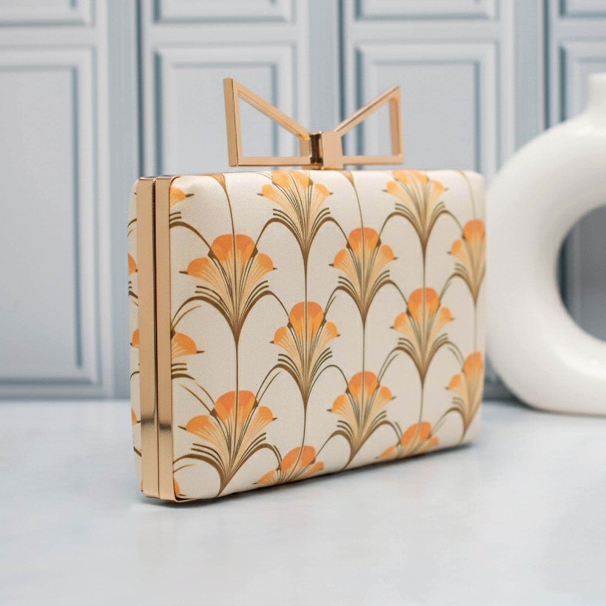 Artklim Golden Palm Elegance Printed Clutch