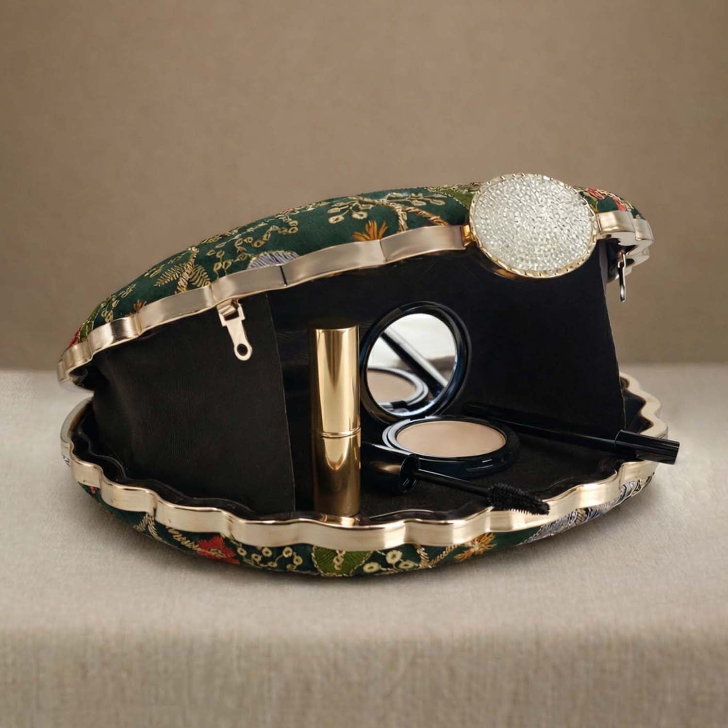 Artklim Dark Green Embroidered Clutch