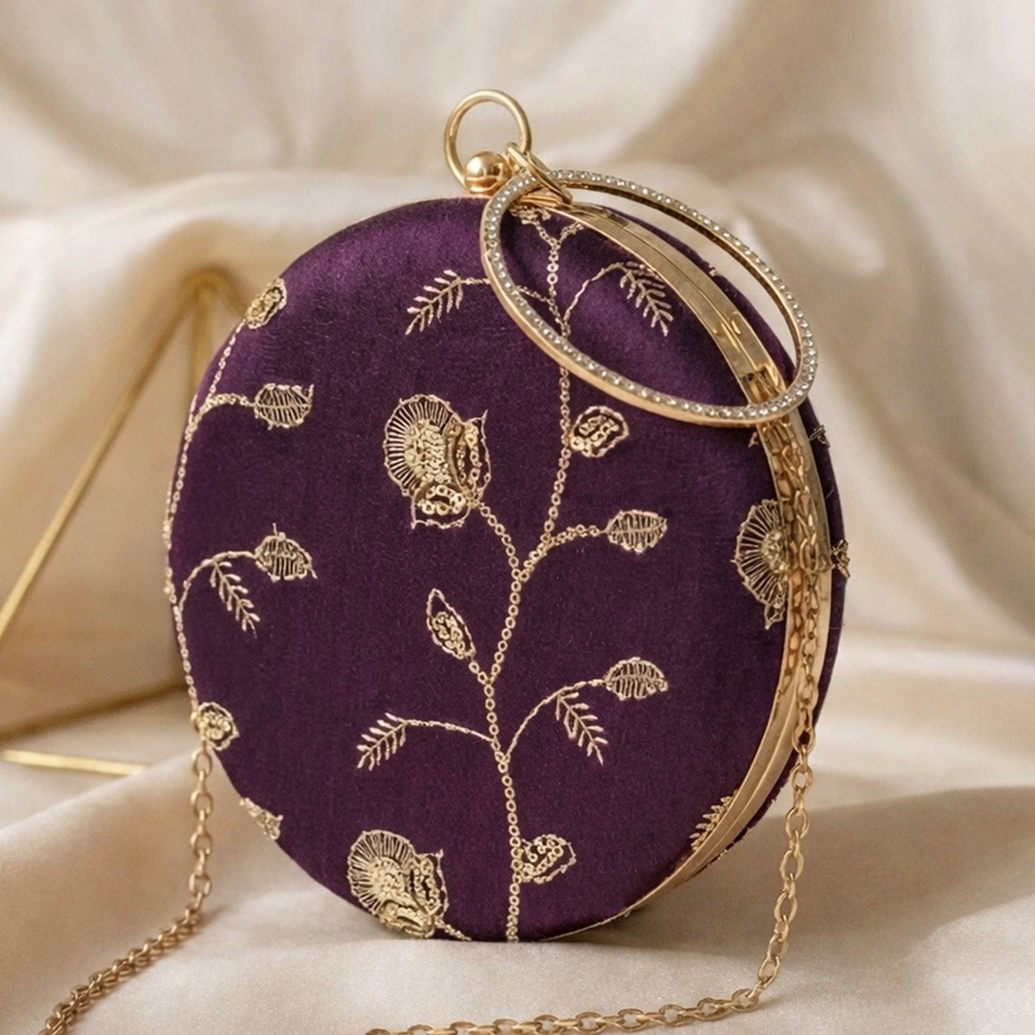 Artklim Dark Purple Floral Round Clutch