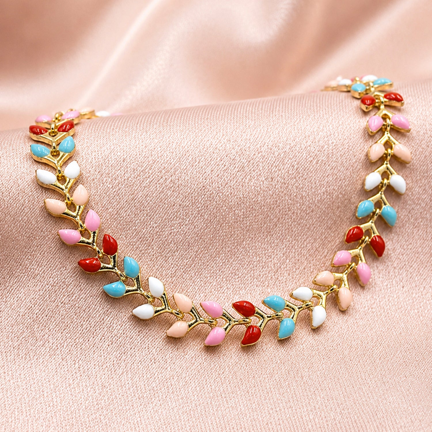 Artklim Multicolor Enamel Leaf Vine Gold Chain Anti-Tarnish Anklet