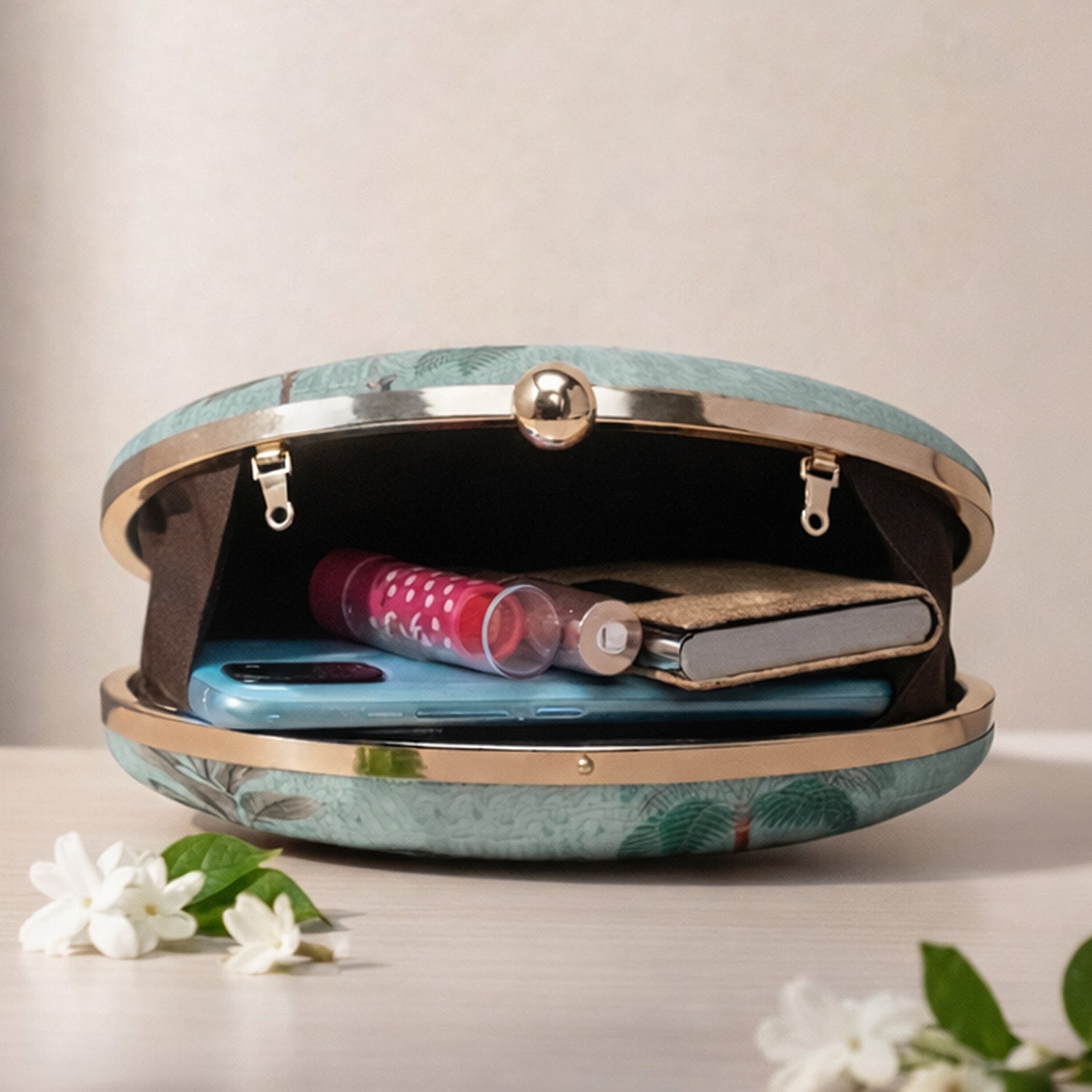 Peacock Pattern Oval Clutch