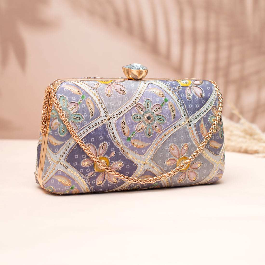 Artklim Lavender Silver Embroidered Clutch