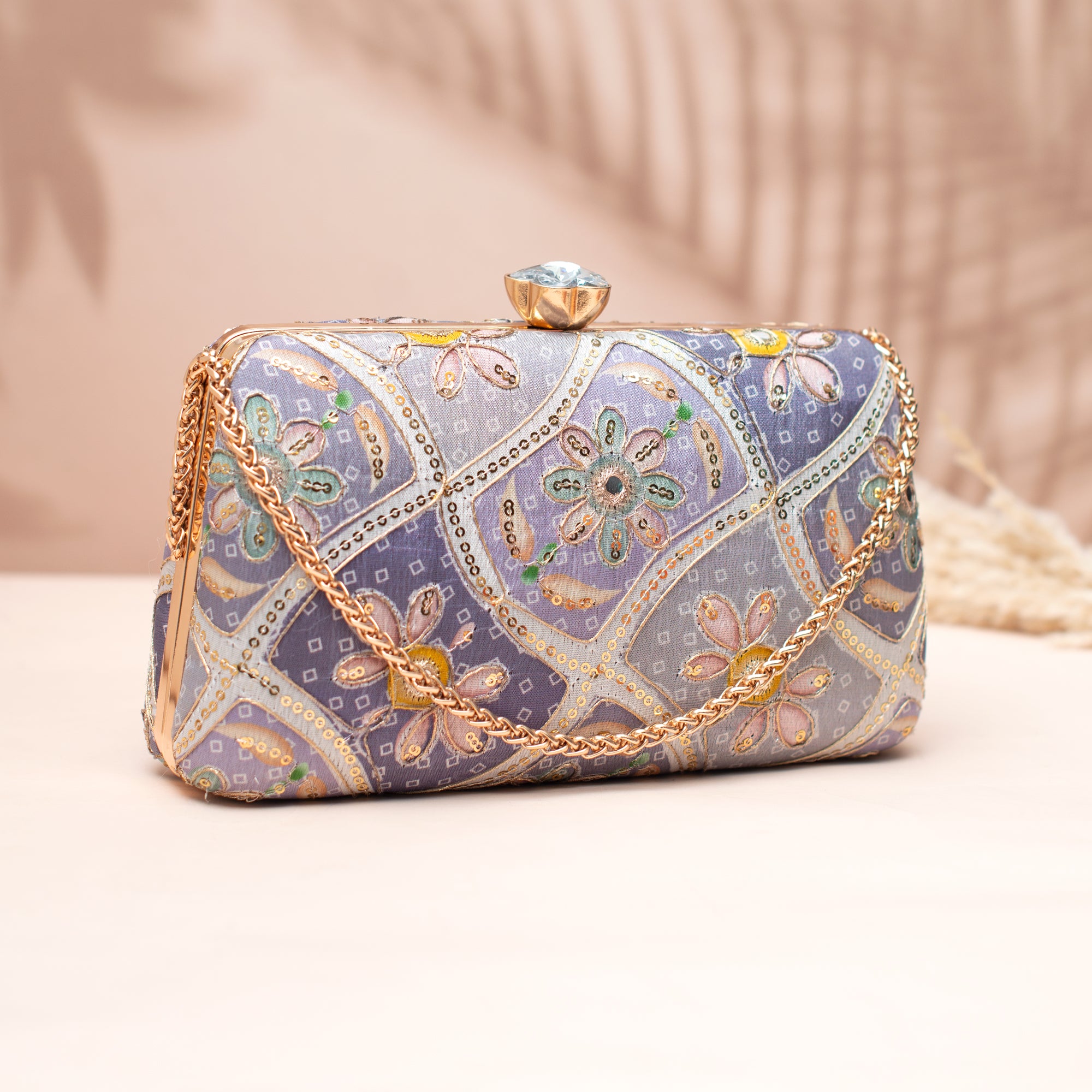 Artklim Lavender Silver Embroidered Clutch