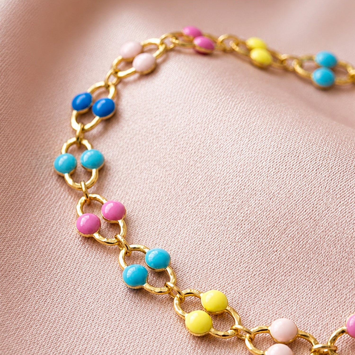 Artklim Multicolor Double Bead Link Gold Chain Anti-Tarnish Anklet