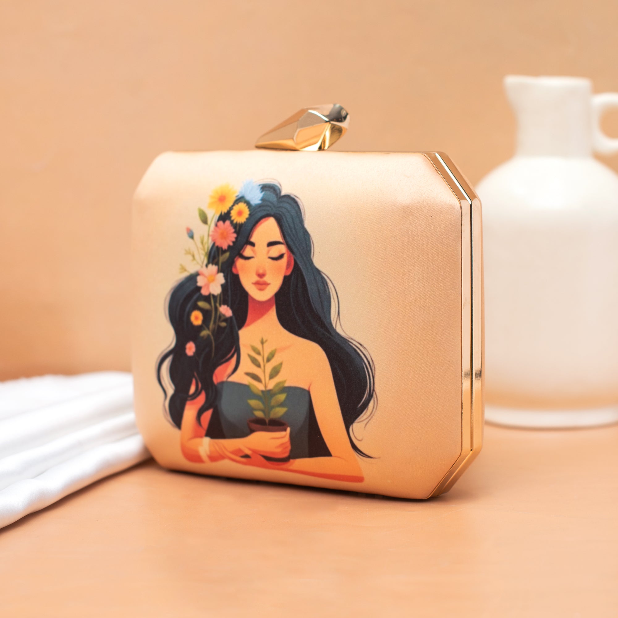 Artklim Floral Women Portrait Printed Clutch