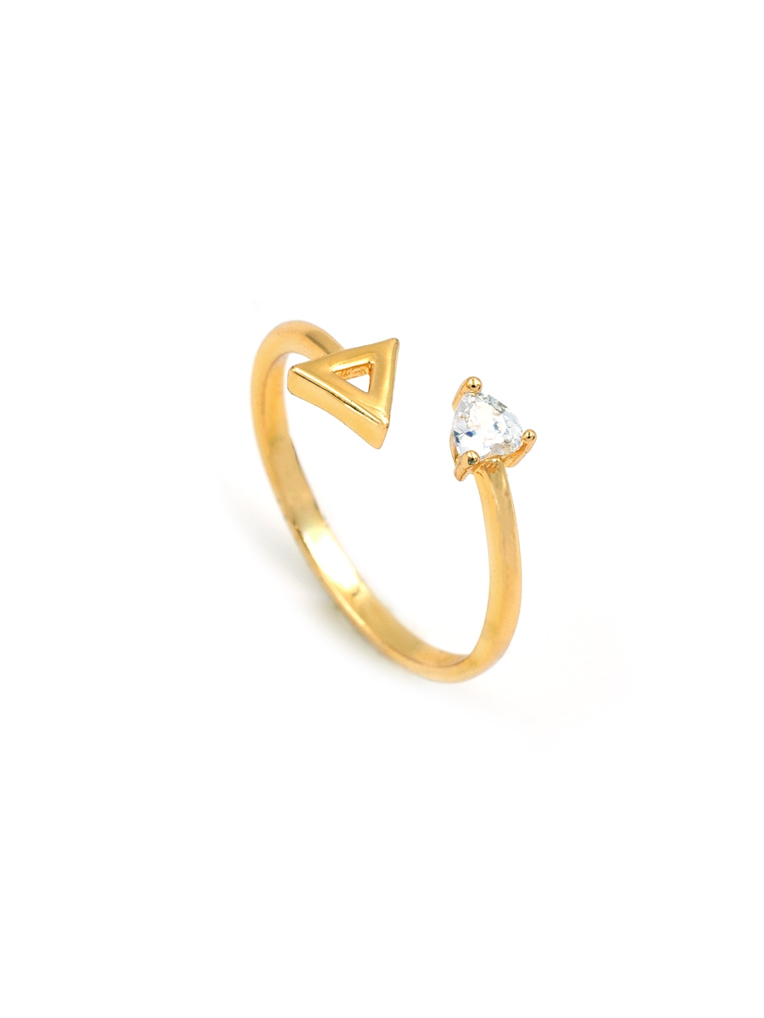 Artklim Gold-Plated Triangle and Teardrop Crystal  Anti Tarnish Ring