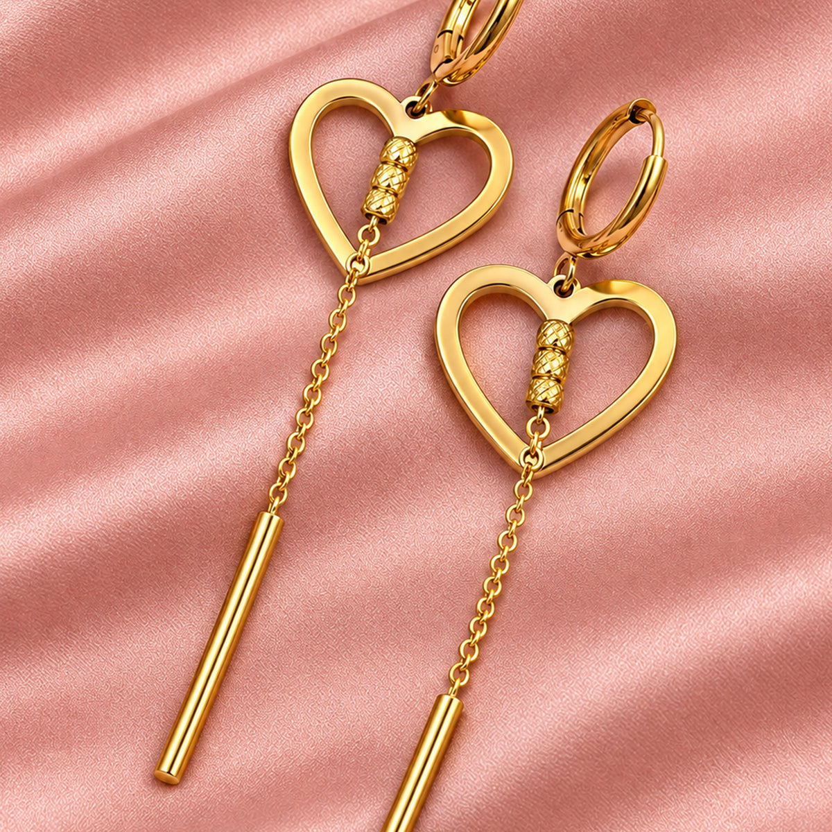 Artklim Elegant Heart Chain Gold-Tone Anti-Tarnish Earring