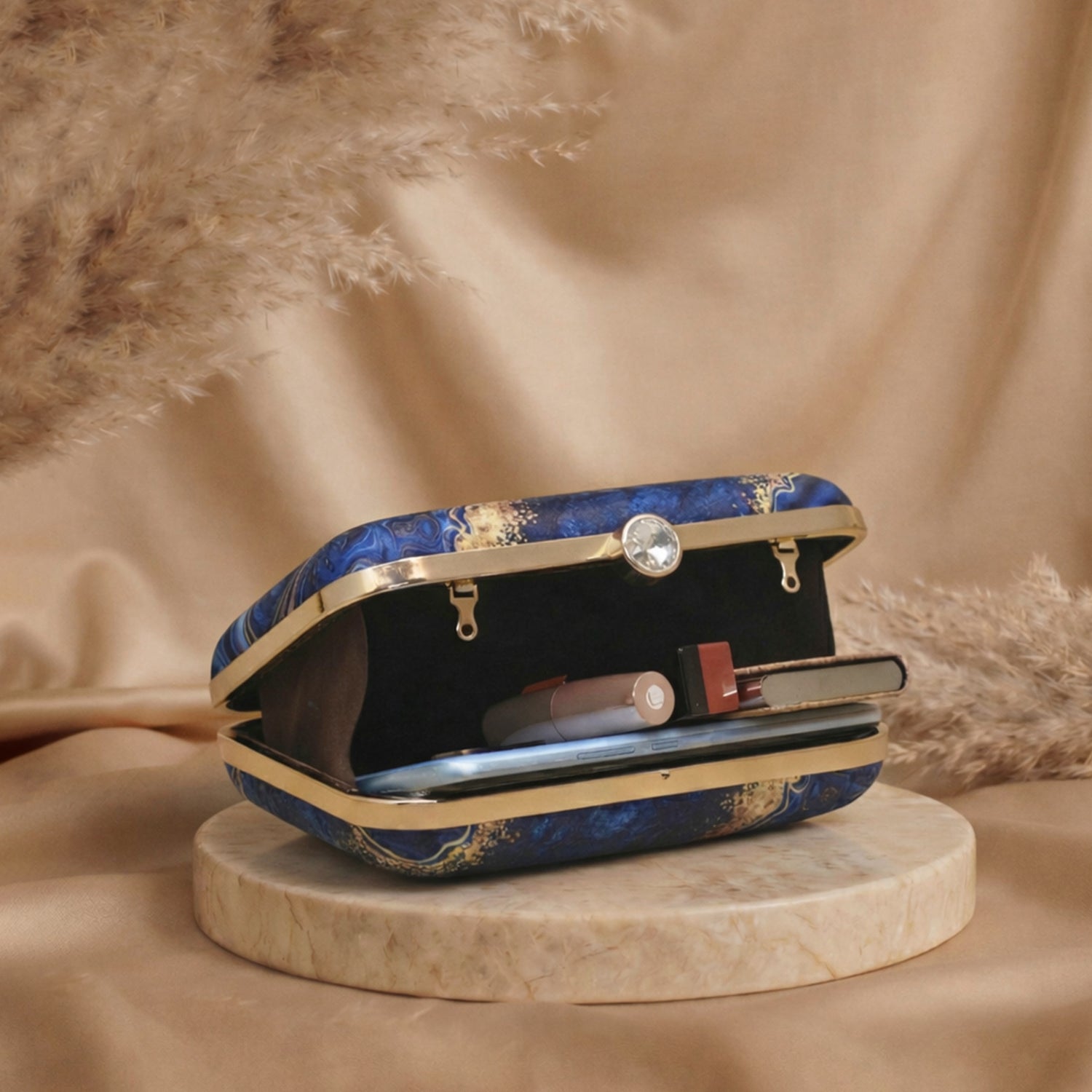 Artklim Blue Gold Printed Clutch