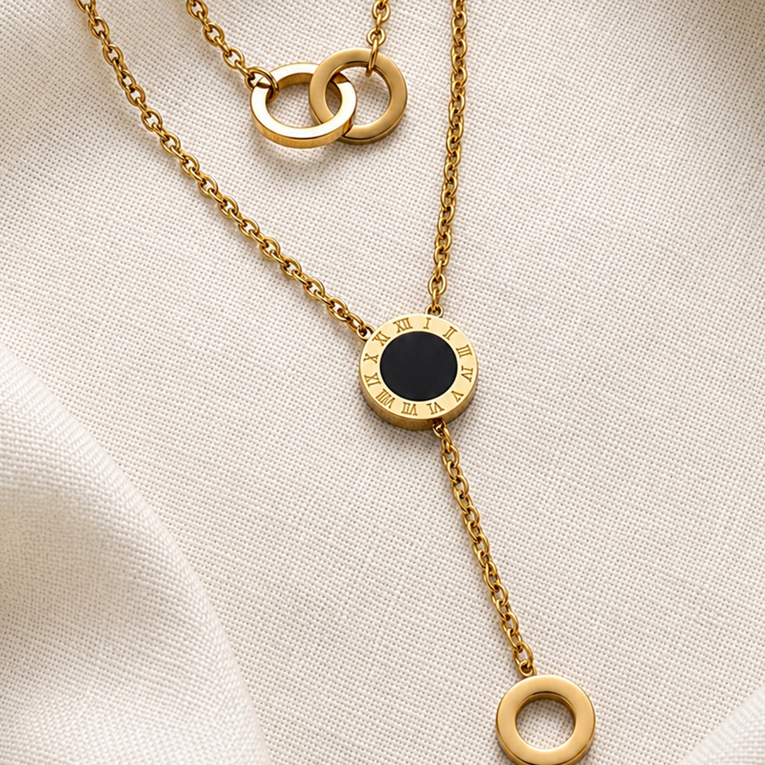 Artklim Interlocking Rings Roman Drop Gold Anti-Tarnish Pendant Necklace