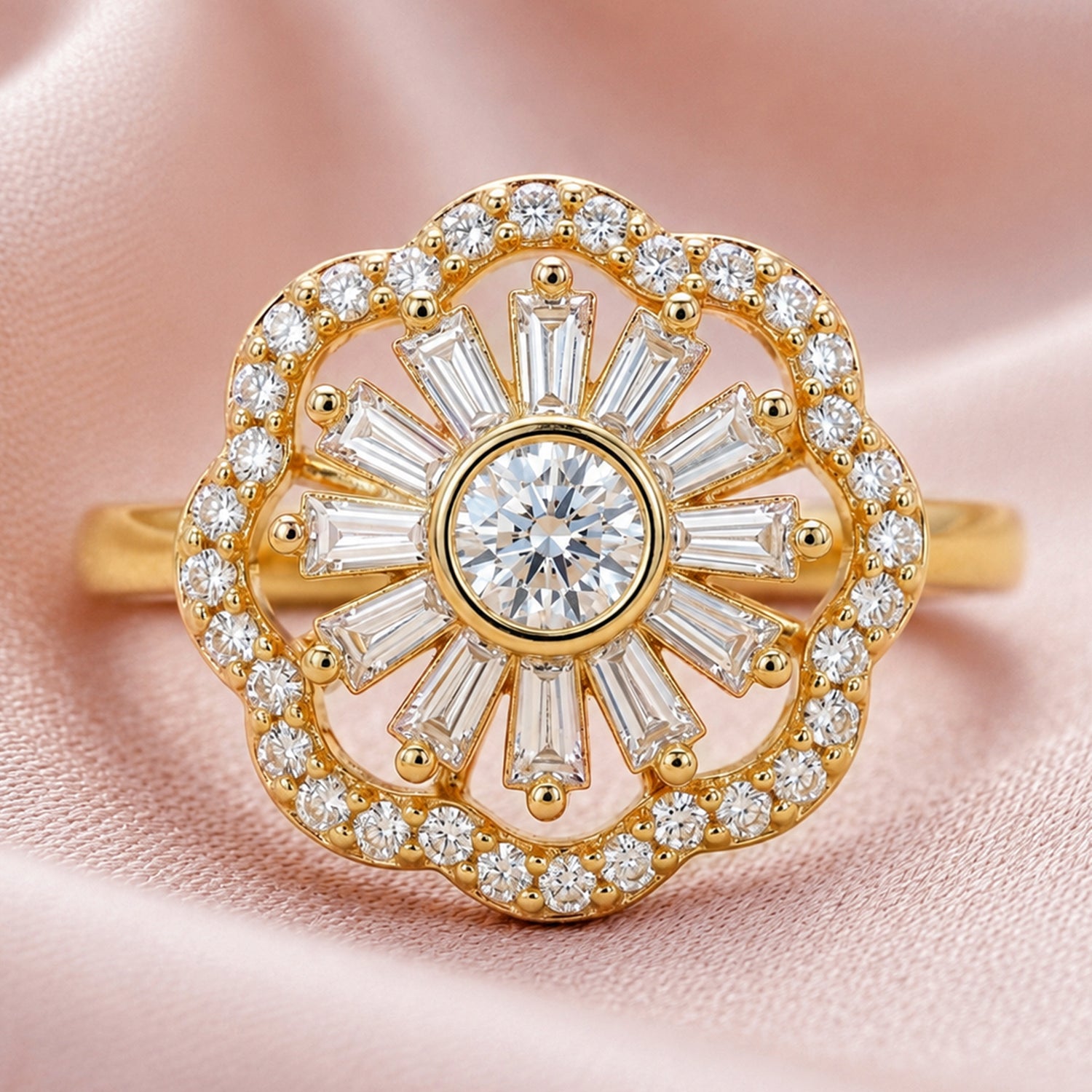 Artklim Gold Revolving Daisy Halo Adjustable Anti-Tarnish Copper Ring