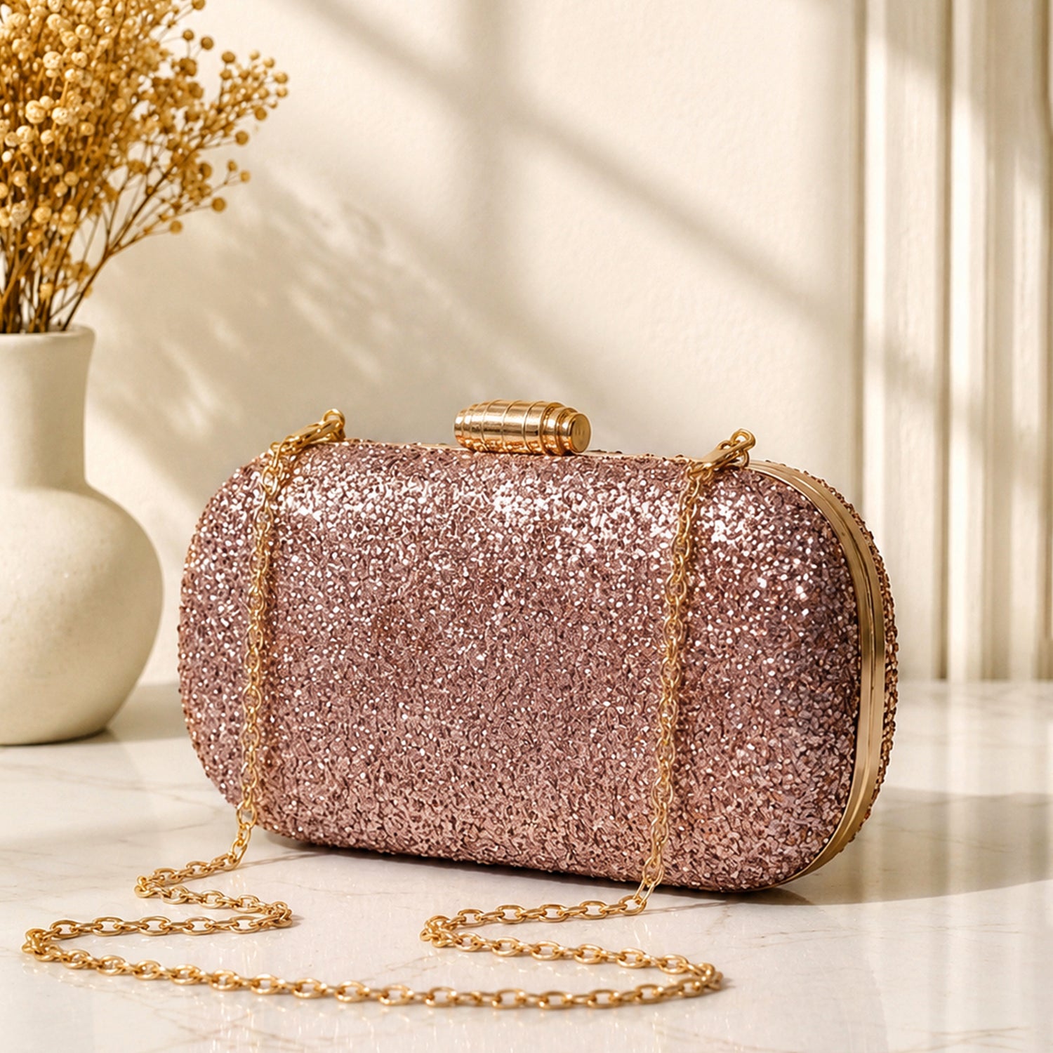 Artklim Rose Gold Glitter Luxury Wedding Embroidery Clutch