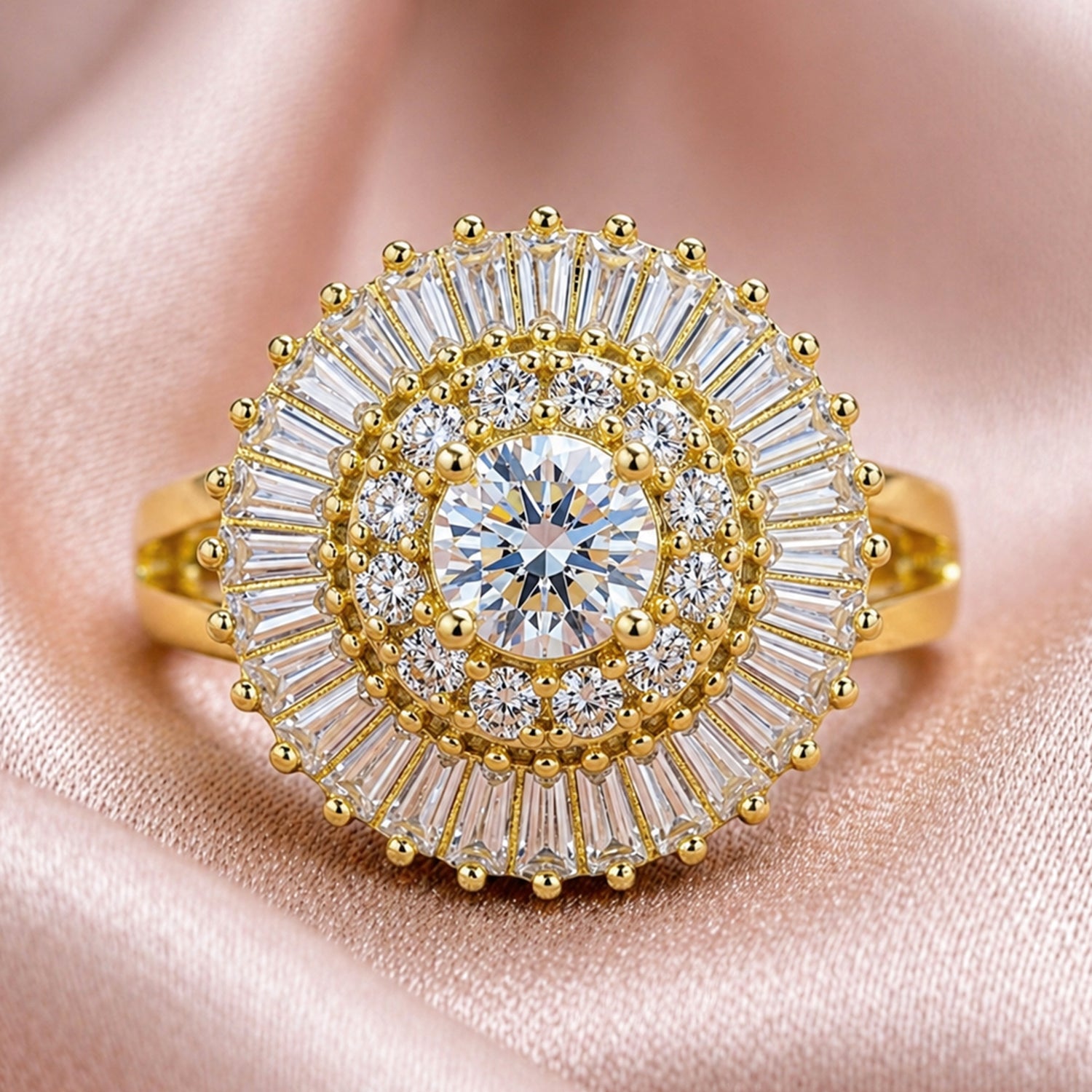 Artklim Vintage Sunburst Halo Crystal Anti-Tarnish Ring