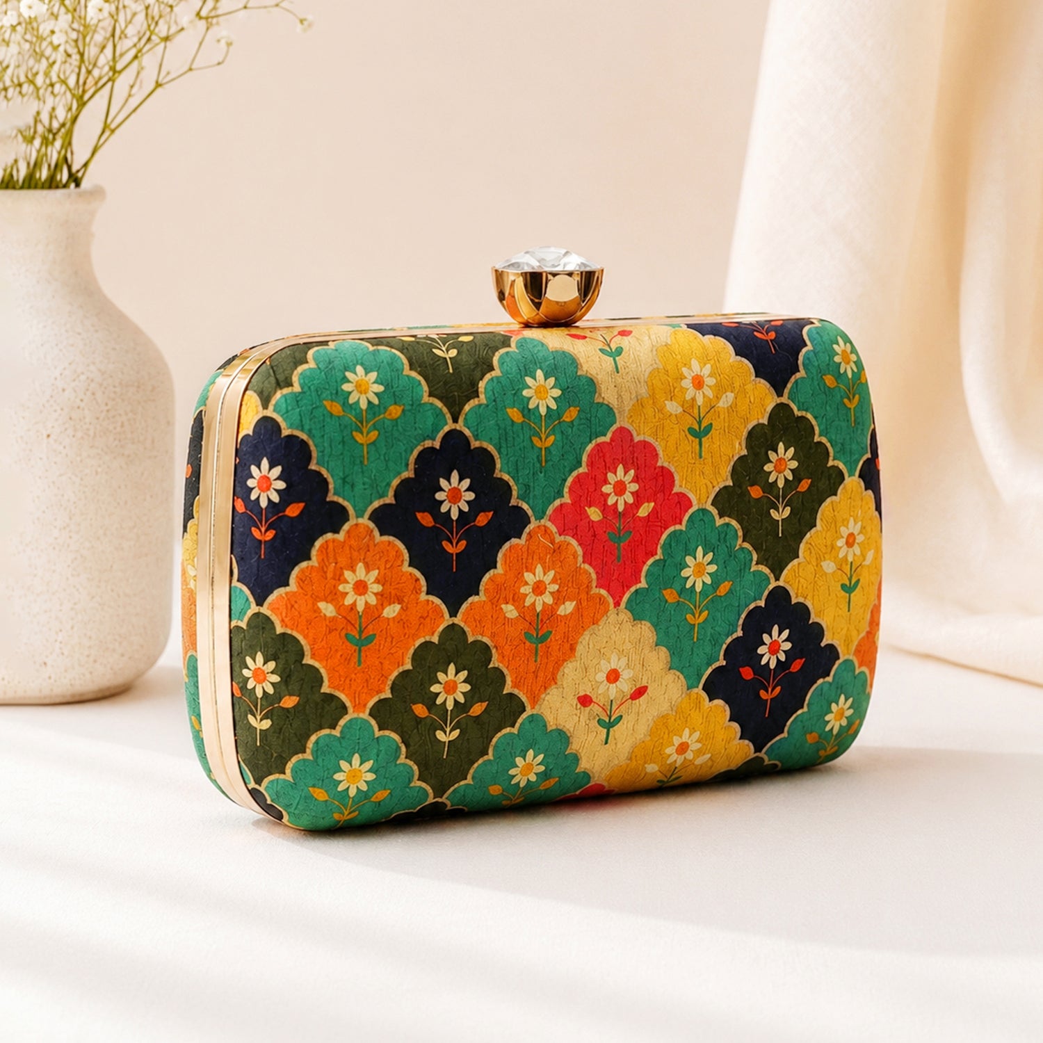 Artklim Multicolor Floral Arch Pattern Chain Strap Printed Clutch