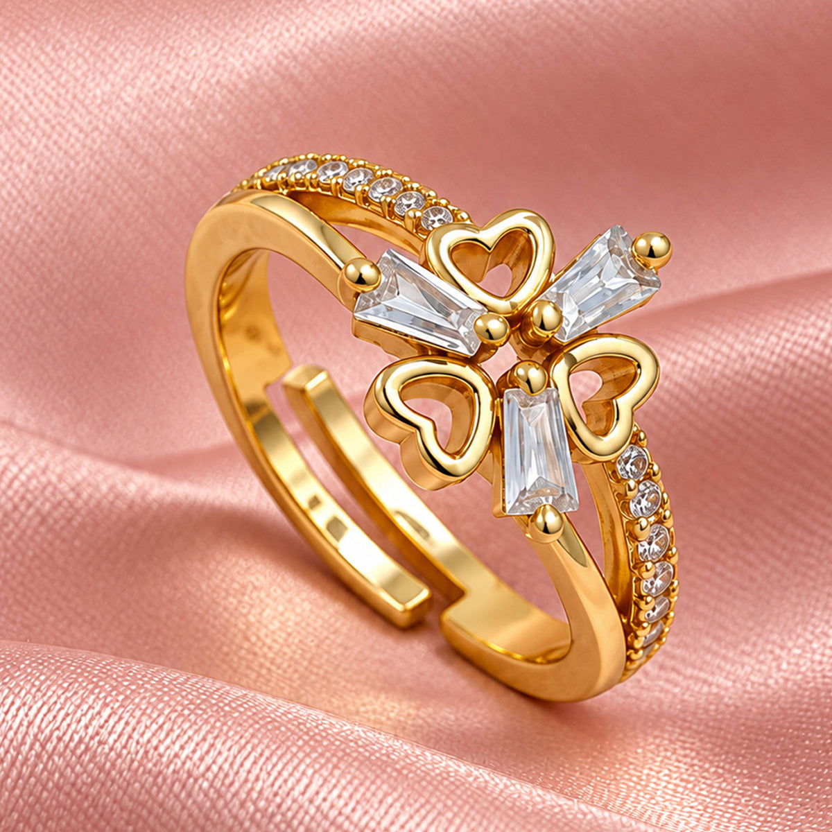 Artklim Sparkling Heart Crystal Gold-Tone Anti-Tarnish Ring