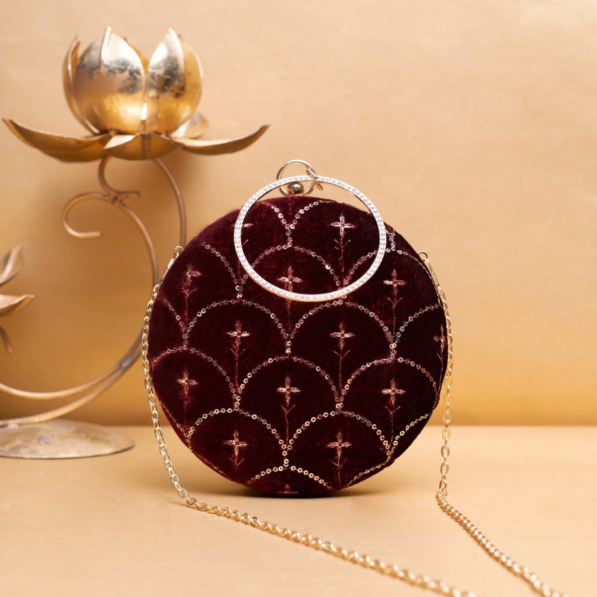 Artklim Maroon Based Silver Sequins Embroidery Clutch